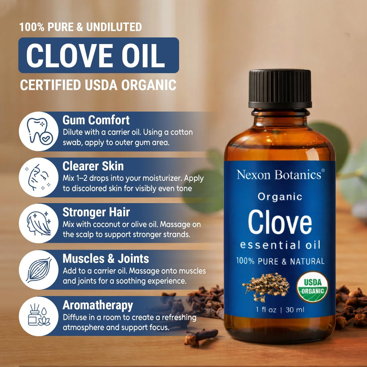 Organic Clove Essential Oil 1 Fl Oz - Pure