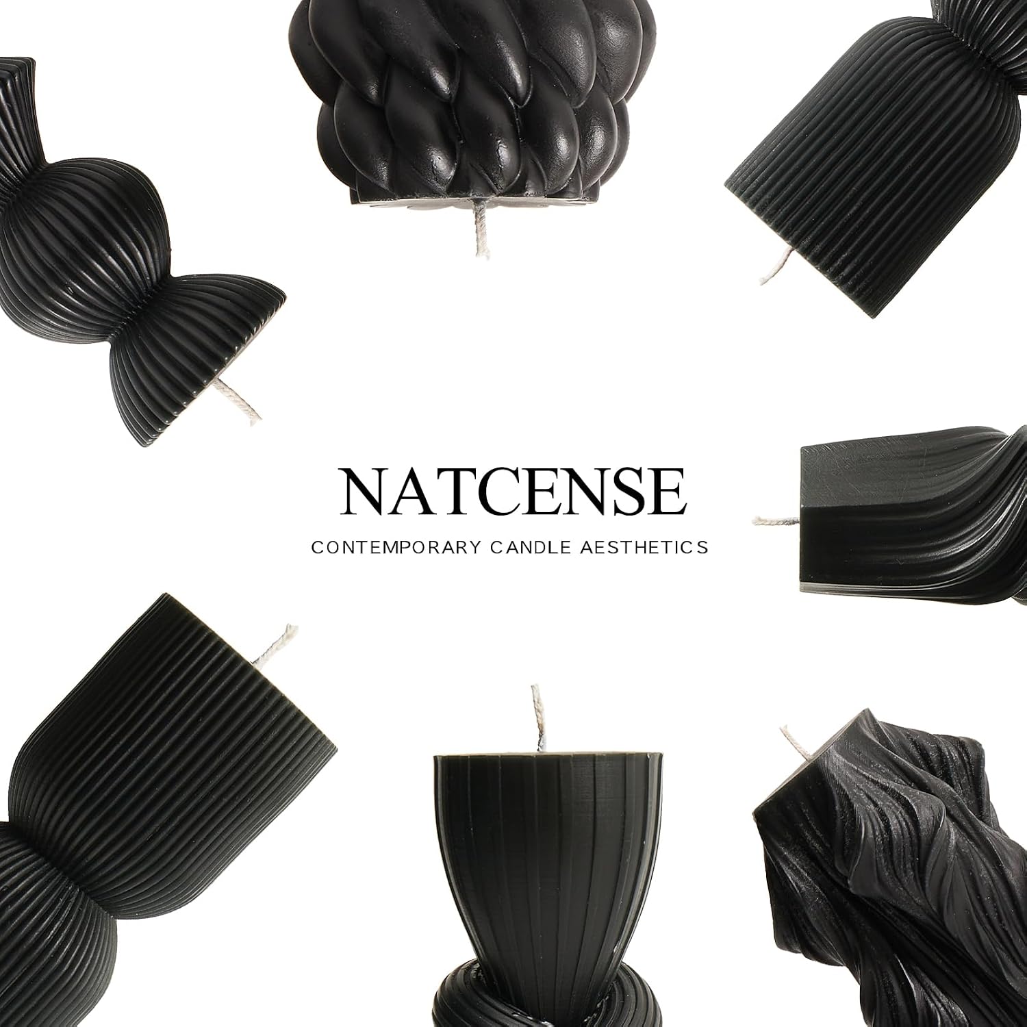 7-Pack Pillar Candles - Soy Wax Handmade Ribbed Candles for Home Decor, Housewarming Gift, Shelf & Table Decor - Aesthetic Modern Candles Set (Black)