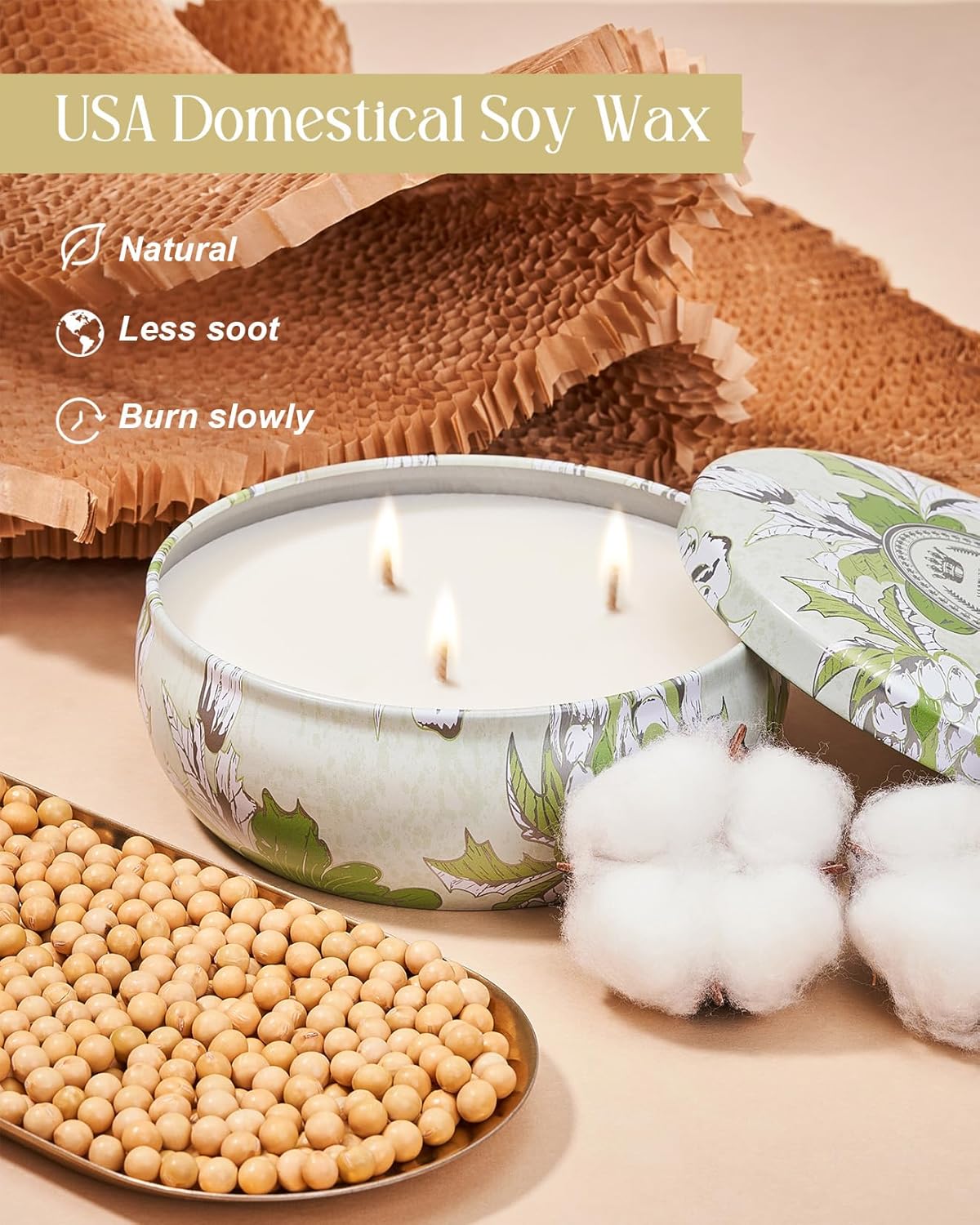 M&SENSE Soothing Eucalyptus Scented Candles, Large 3 Wick Soy Tin Candle, Over 40 Hour Burning Time, 100% Natural Vegan Wax, Relaxing Aromatherapy Aesthetic Candle Gift for Women Men