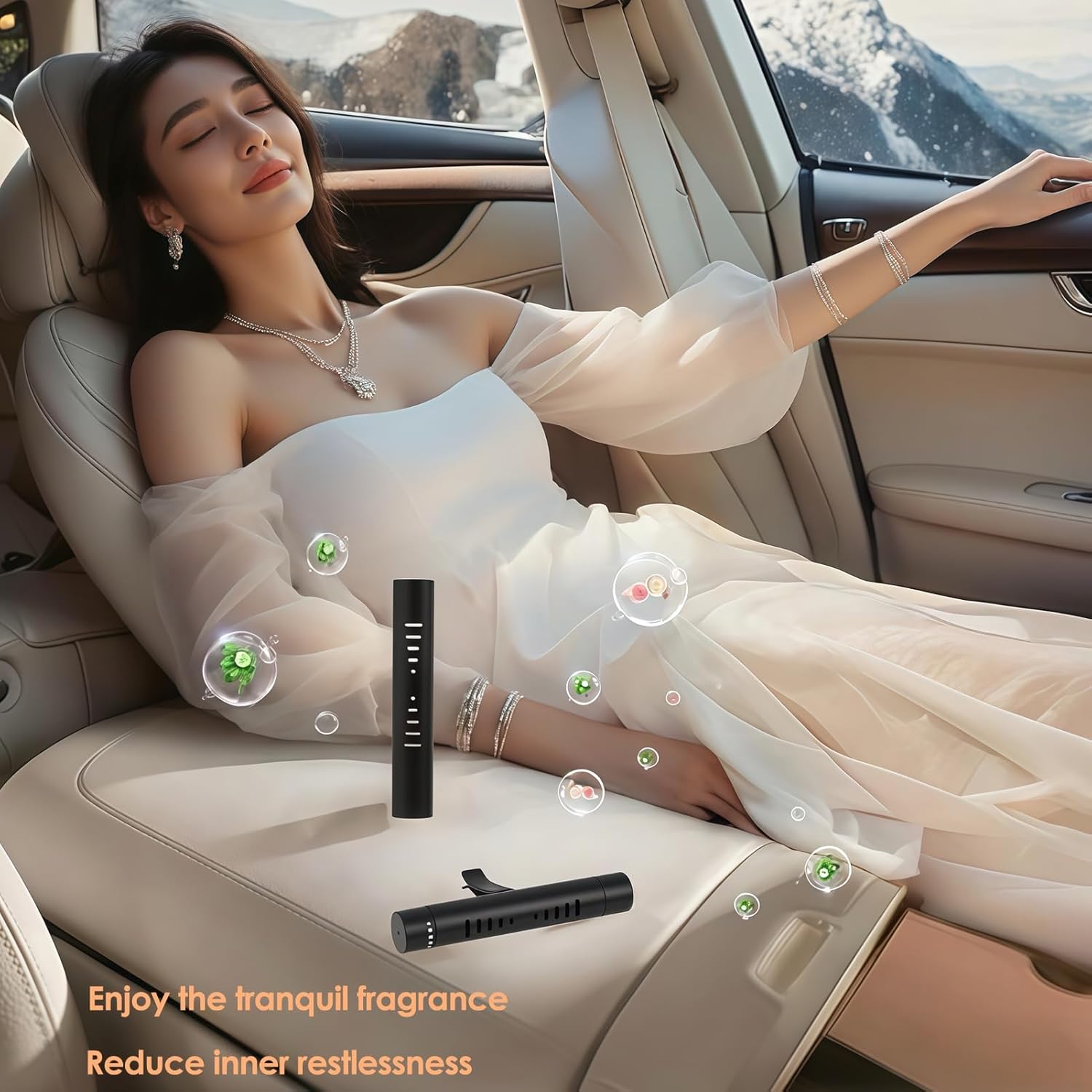 2 Pcs Car Air Essential Oil Diffuser Vent Clip with 12 Pcs Odorless Refill Sticks, Premium Aluminum Air Freshener Diffuser Suitable for Cars, Office, Kitchen (Black, 2 Pcs)