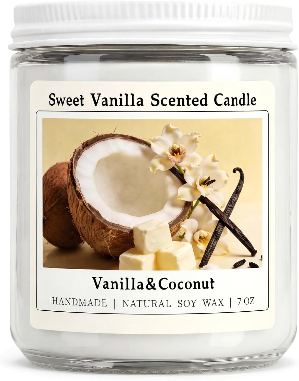Homsolver 7OZ Creamy Vanilla Coconut Scented Candle
