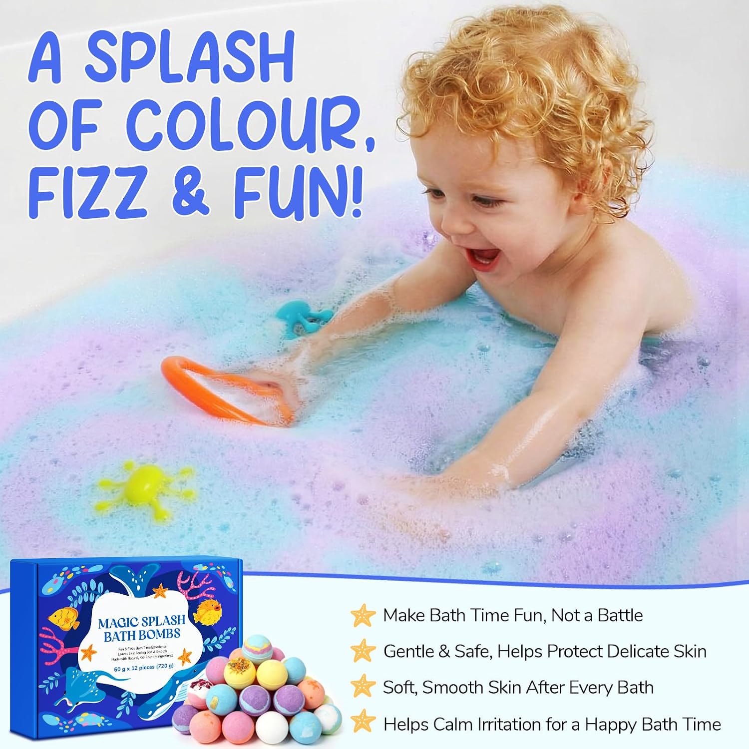 12pcs Bath Bombs for Kids – Bath Bombs with Toys Inside, Fun, Educational, and Child-Safe Natural Bath Bombs with Toys, Great Gift for Kids’ Birthdays & Christmas