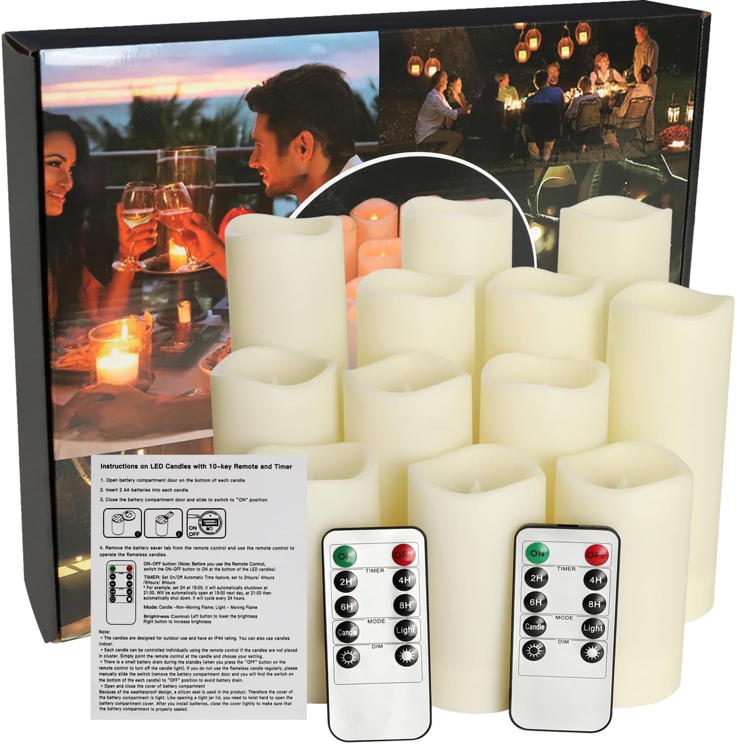CLTNIKET12-Pack LED Flameless Candles(D 2.2''X H 4'' 5'' 6'' 7'') with Remote Control Waterproof Outdoors & Indoors, Battery Candles with Remote Timer, Decorative Remote Led Candles.