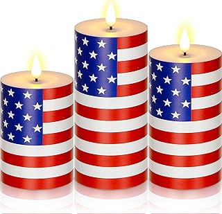 Tuanse Set of 3 Patriotic American Flag Flameless Candles 250th Anniversary Battery Operated 4th of July American Flag Pillar Candle, Mixed Size LED Light Candle for Table Dinner Independence Decor