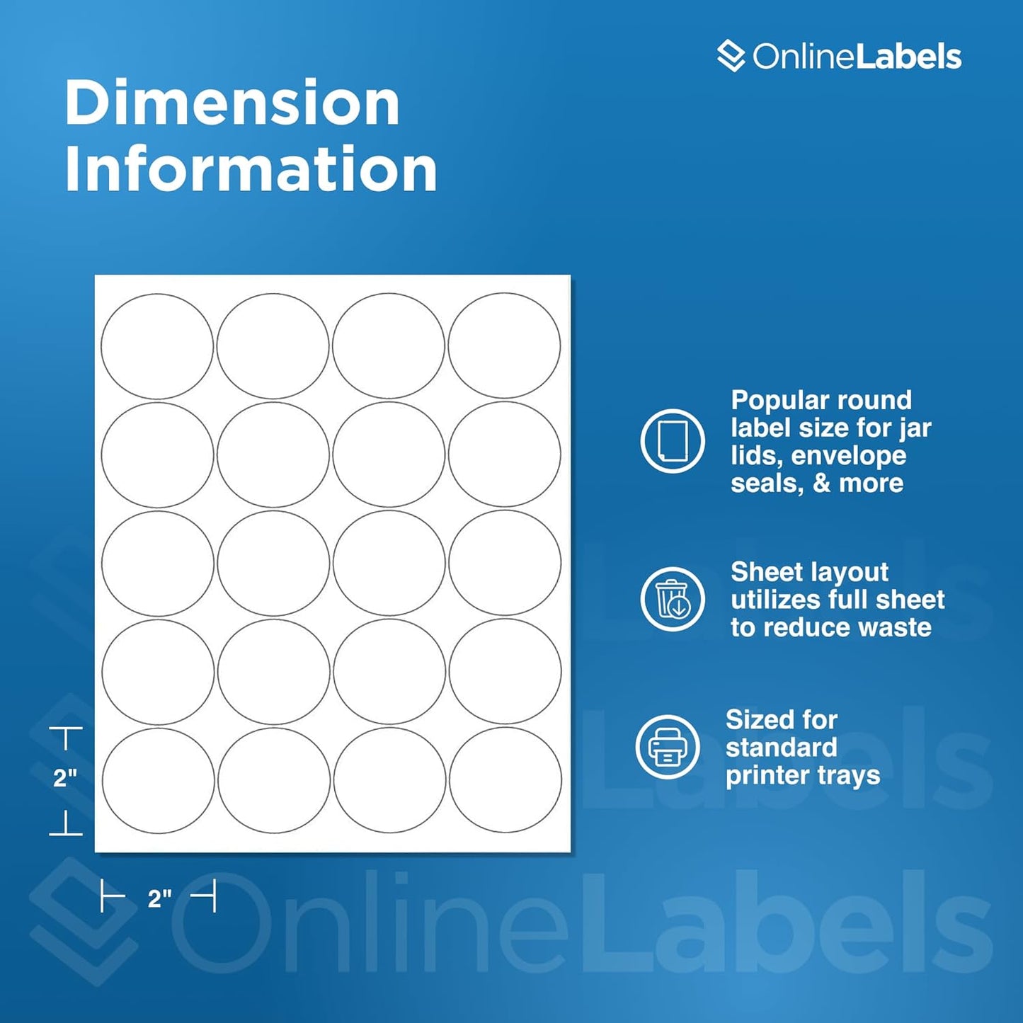 2" Round Labels - Permanent Adhesive, White Matte - Great for Candle and Jar Lids, Products, Favor Labels - Pack of 10,000 Circle Stickers, 500 Sheets - Inkjet/Laser Printers, OL5375WX, OnlineLabels