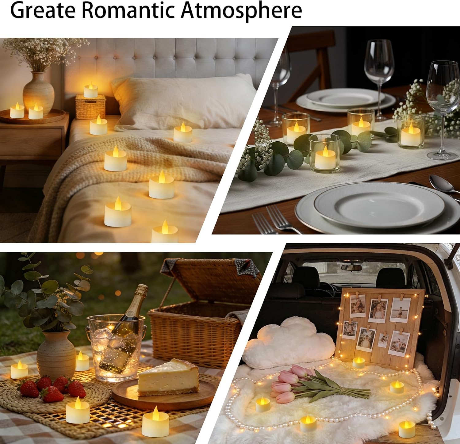 Dual-Flame Flickering Flameless LED Tealight Candles, Battery Operated Tea Lights with Warm Yellow Glow, 200+ Hour Long-Lasting Fake Candles for Home Wedding Votive Decor (White, 12 Pack)