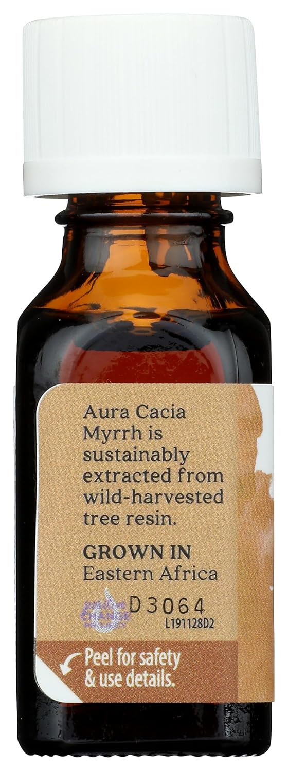 Aura Cacia 100% Pure Myrrh Essential Oil, 0.5 fl. oz, Balsamic, Warm Spicy Aroma, Centering & Meditative Restoring Myrrh Oil