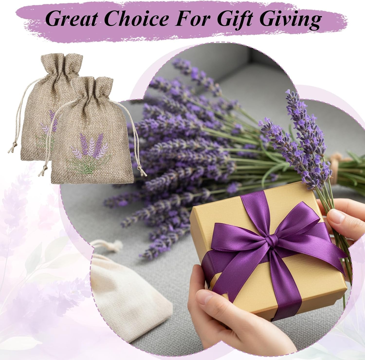 10PCS Lavender Sachet,Small Lavender Bag with Drawstring, Embroidered Canvas Empty Sachets Bag, for Spices, Jewelry, Candy, Lavenders Buds