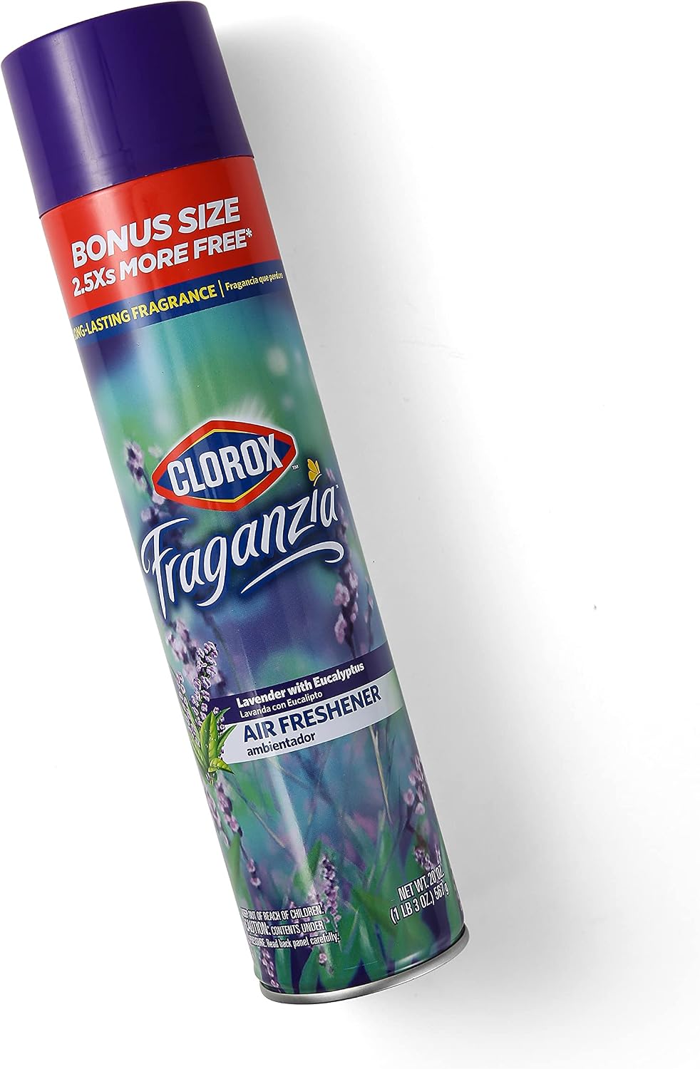 Clorox Fraganzia Aerosol Air Freshener in Lavender with Eucalyptus Scent | Long-Lasting Air Freshener Spray | 20 Oz Bonus Size | Room Air Freshener | Lavender Spray, Odor Eliminator (Pack of 2)