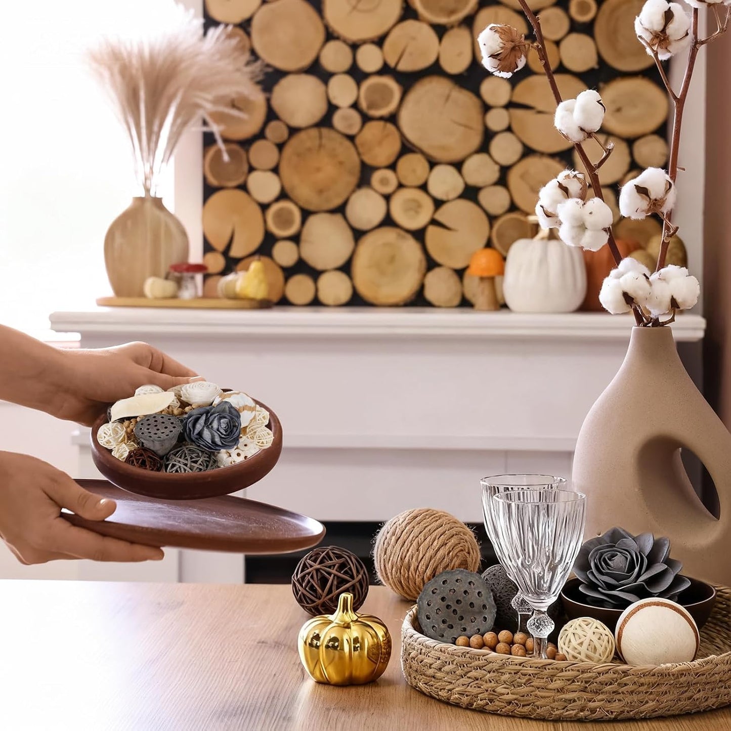 2 Boxes of White Potpourri Bowl Filler Decorative Scented Decorative Balls for Centerpiece Bowls Mixed Dried Flower Vase Filler for Home Decoration (Grey)