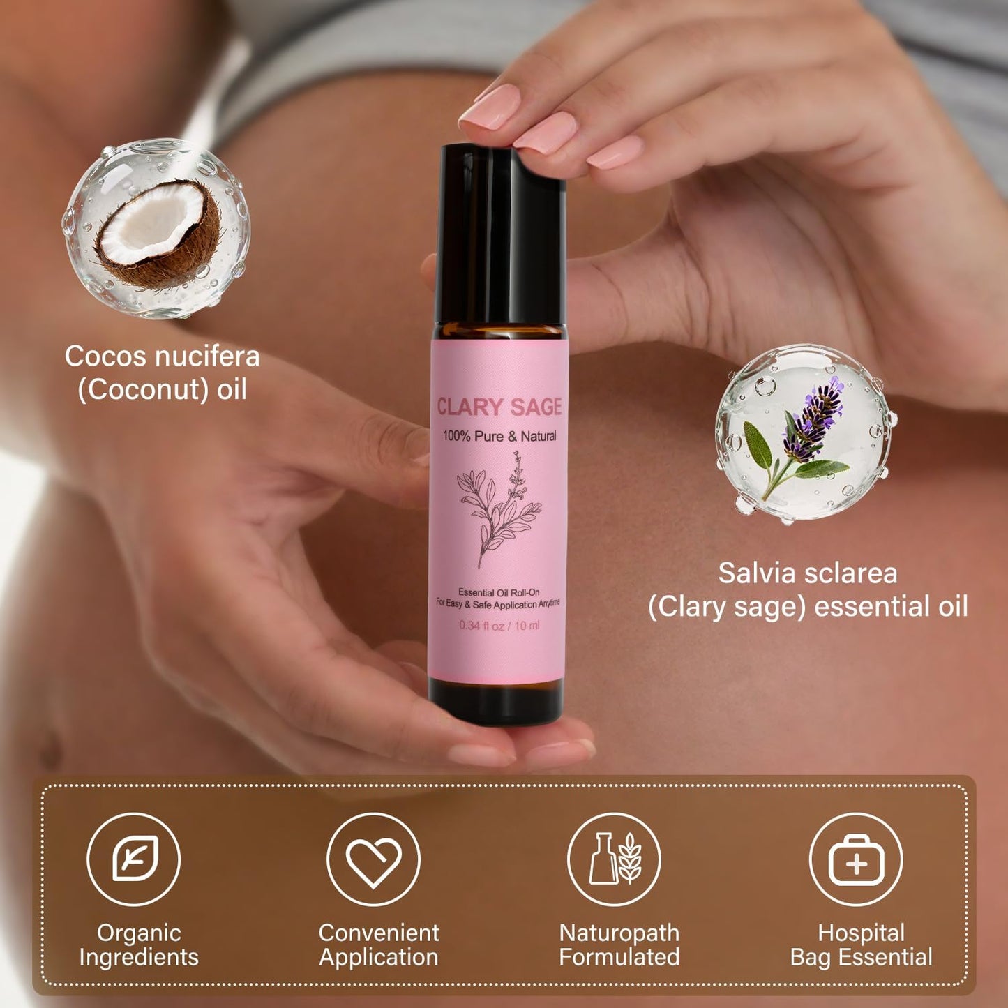 Clary Sage Oil Roller for Labor - Natural Labor and Delivery Essentials,Hospital Bag Must Haves for Pregnant Women&New Mom