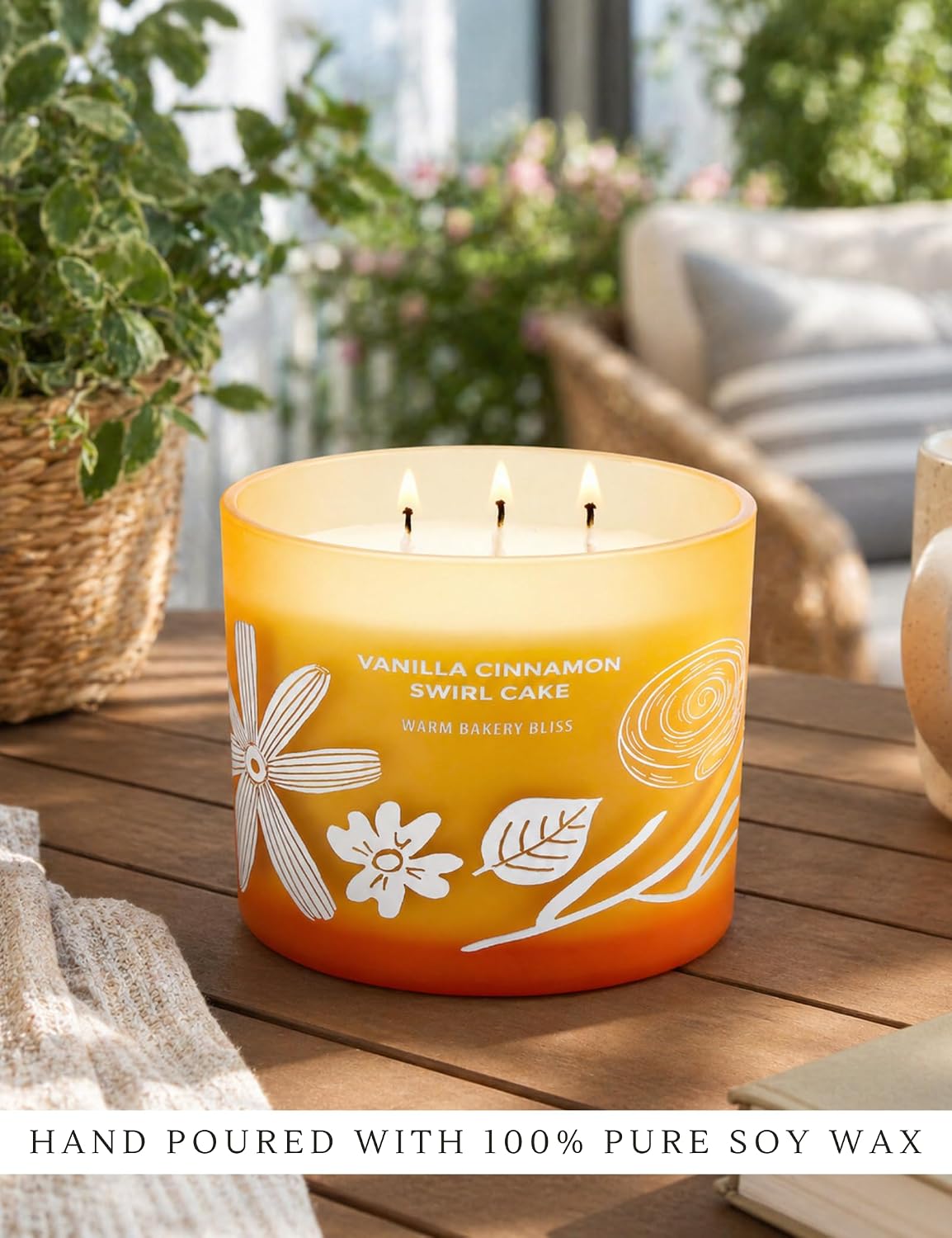 Vanilla Cinnamon Swirl Cake Candle | Large 3 Wick Scented Soy Candle for Home | 14.5oz Cinnamon Sugar Vanilla Bakery Candle | Warm Cake Batter Candles | Long Lasting Clean Burn | Gift for Women & Men