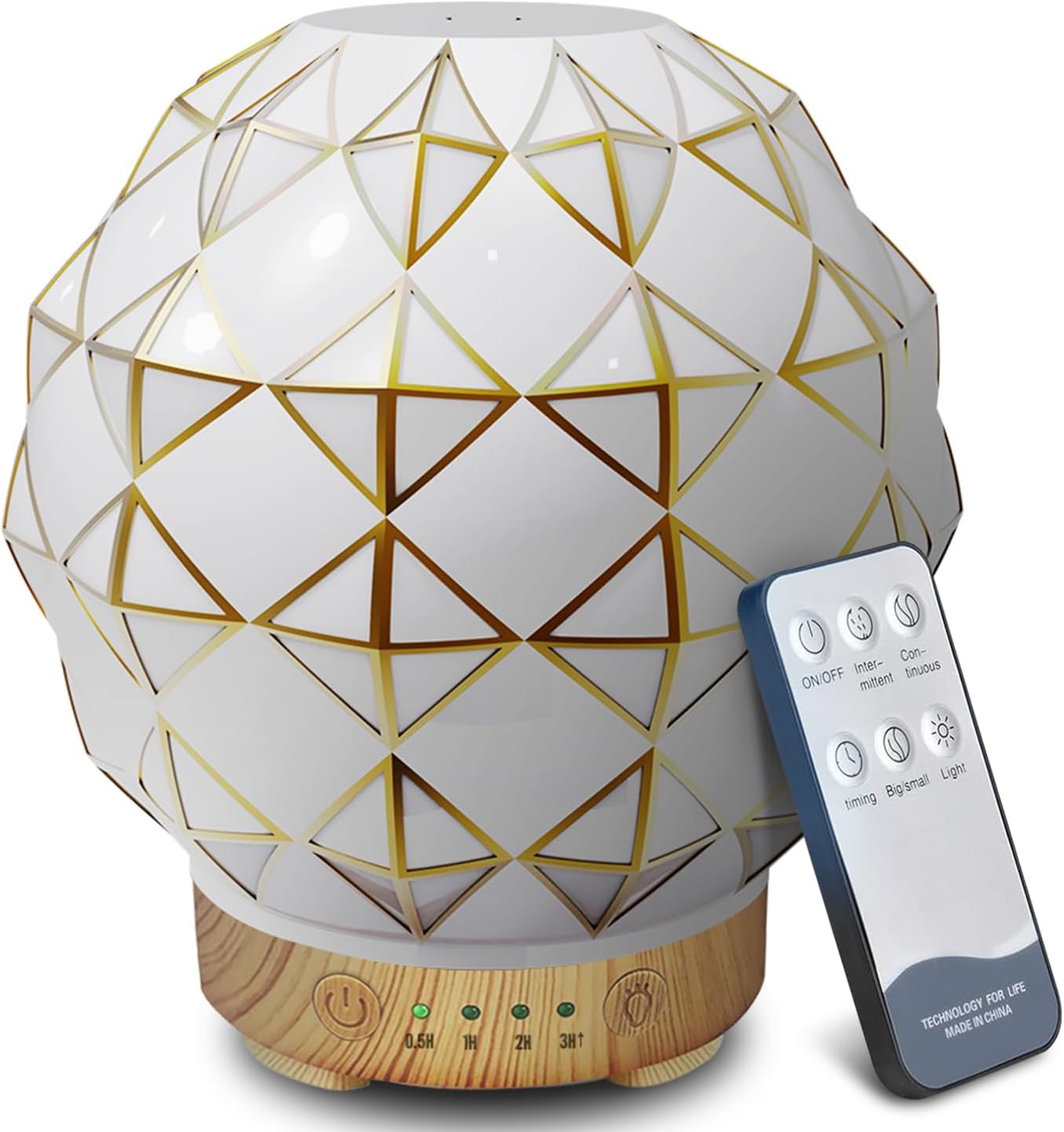 Essential Oil Diffuser, 100ML Handcrafted Glass Aromatherapy Diffuser with 7 Color LED Lights, Remote Control, Cool Mist Humidifier, Timed Mist, Auto Shut-Off (White)