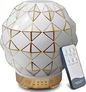 Essential Oil Diffuser, 100ML Handcrafted Glass Aromatherapy Diffuser with 7 Color LED Lights, Remote Control, Cool Mist Humidifier, Timed Mist, Auto Shut-Off (White)