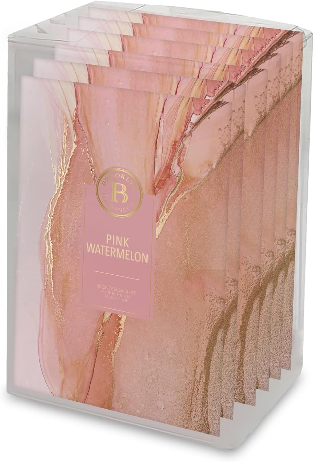 Brooklyn Fragrance Co. Marble Sachet Bags – Pink Watermelon Scented Pouches – Perfect Aroma for Drawers, Closets, Cars and Bathrooms – Long-Lasting Fresh Scent Sachets (6- Pack)