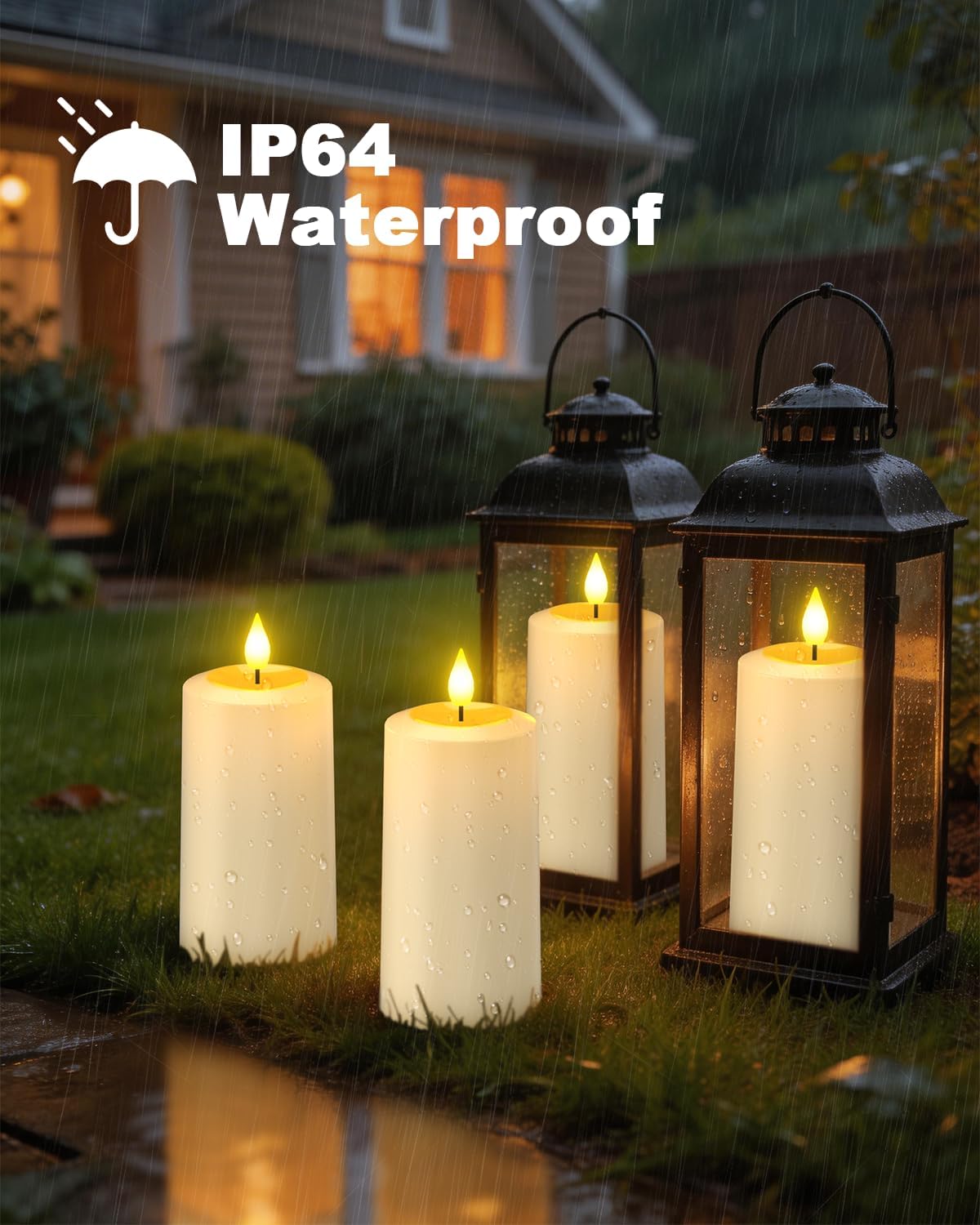 SoulBay Flameless LED Candles, 4-Pack USB Rechargeable, Flickering Waterproof White Pillar Candles with Remote Control Timer for Outdoor Lantern Patio Yard Indoor Holiday Decor, 2.75 x 5.1 Inches