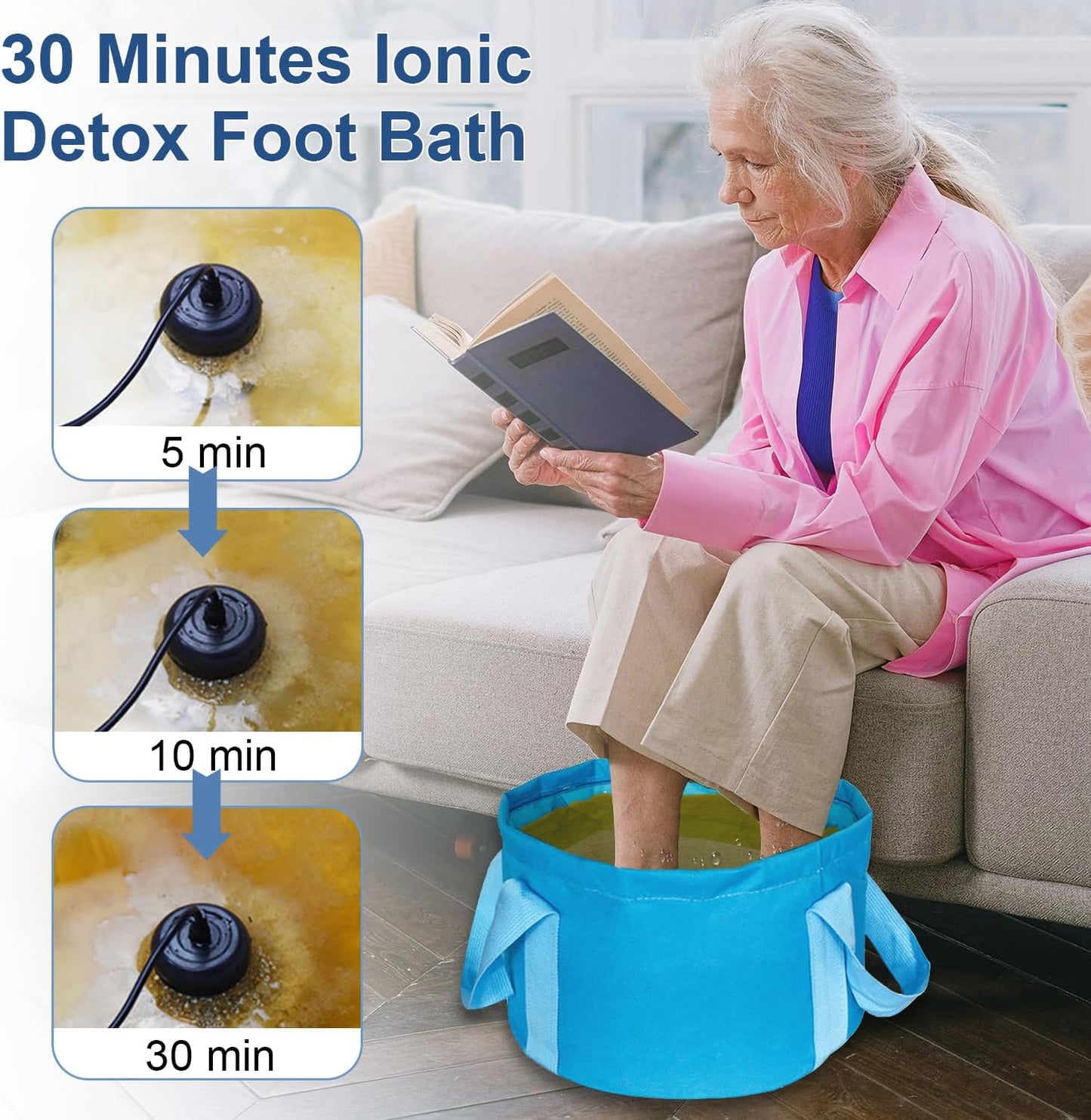 Ionic Detox Foot Bath SPA Machine, Ionic Cleanse Detox Foot Bath Spa Machine with Blue Bucket for Health Care Personal Home Travel