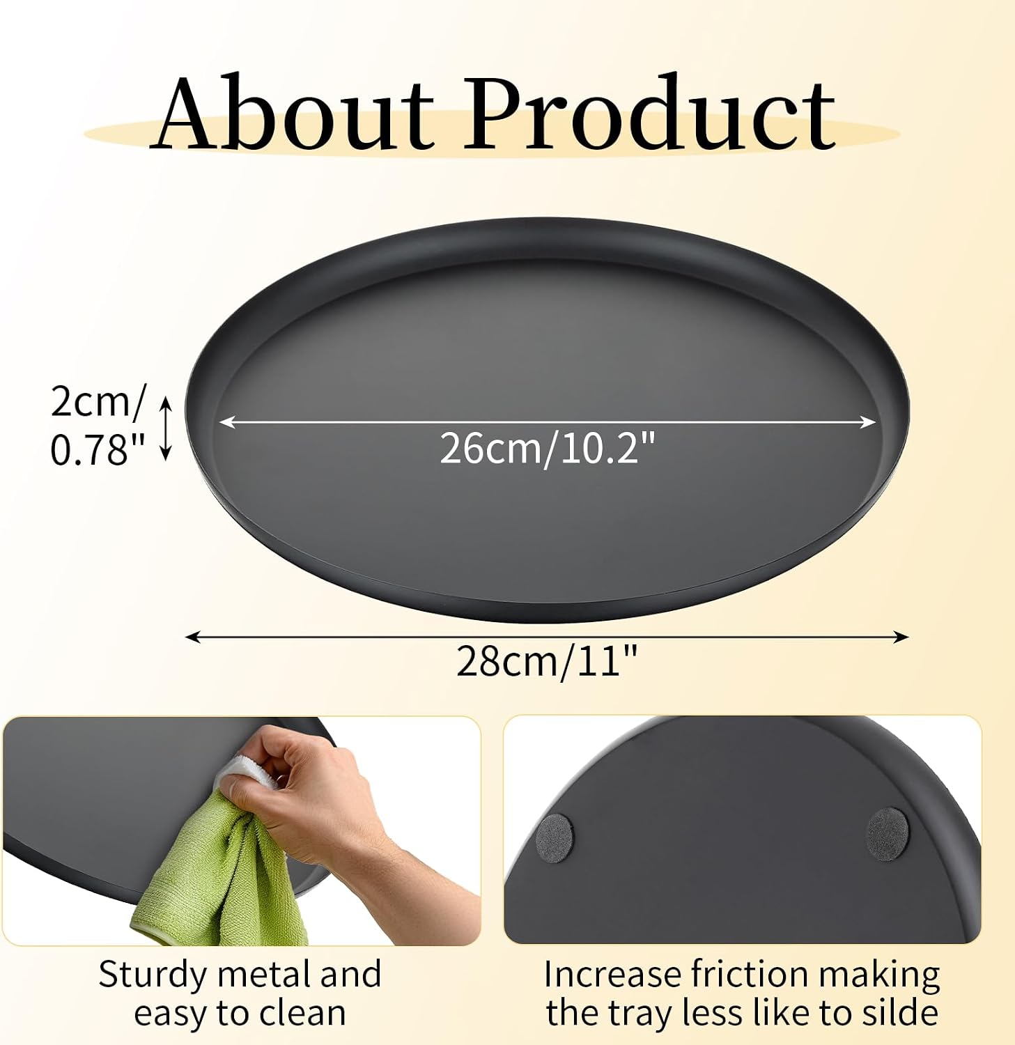 Romadedi Black Decorative Candle Tray - Round Trays Decor for Coffee Table Centerpiece Metal Serving Tray for Kitchen Counter Organizer Modern Farmhouse Home Decorations, 11 Inch
