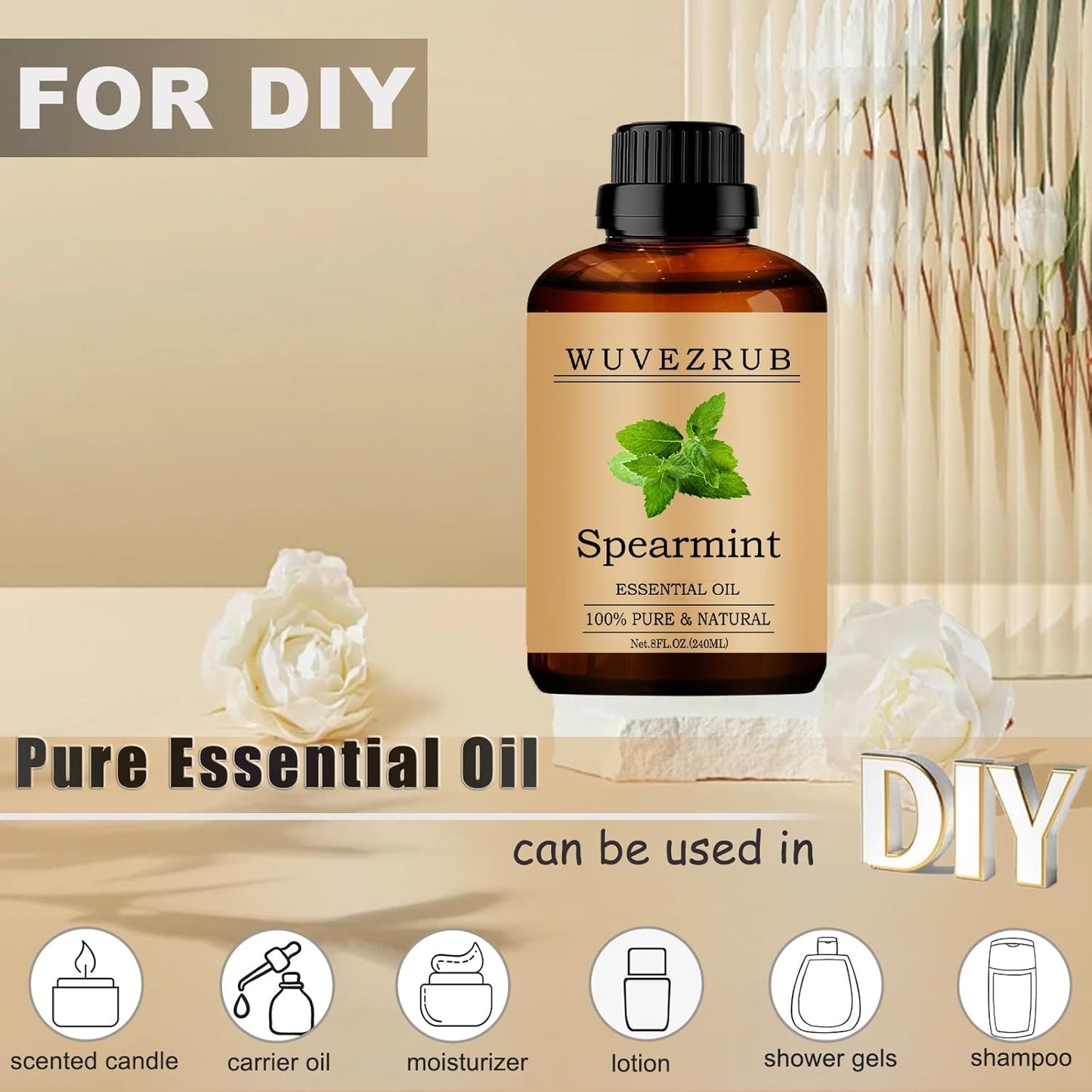 Spearmint Essential Oils, 240ML Pure and Natural Essential Oil for Aromatherapy Diffuser - Spearmint /8 Fl Oz