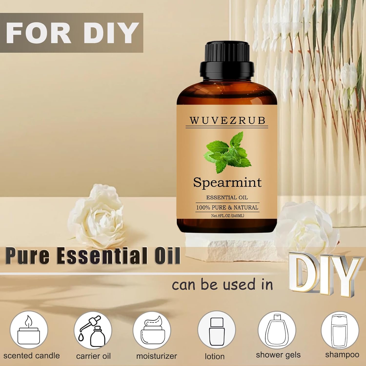 Spearmint Essential Oils, 240ML Pure and Natural Essential Oil for Aromatherapy Diffuser - Spearmint /8 Fl Oz