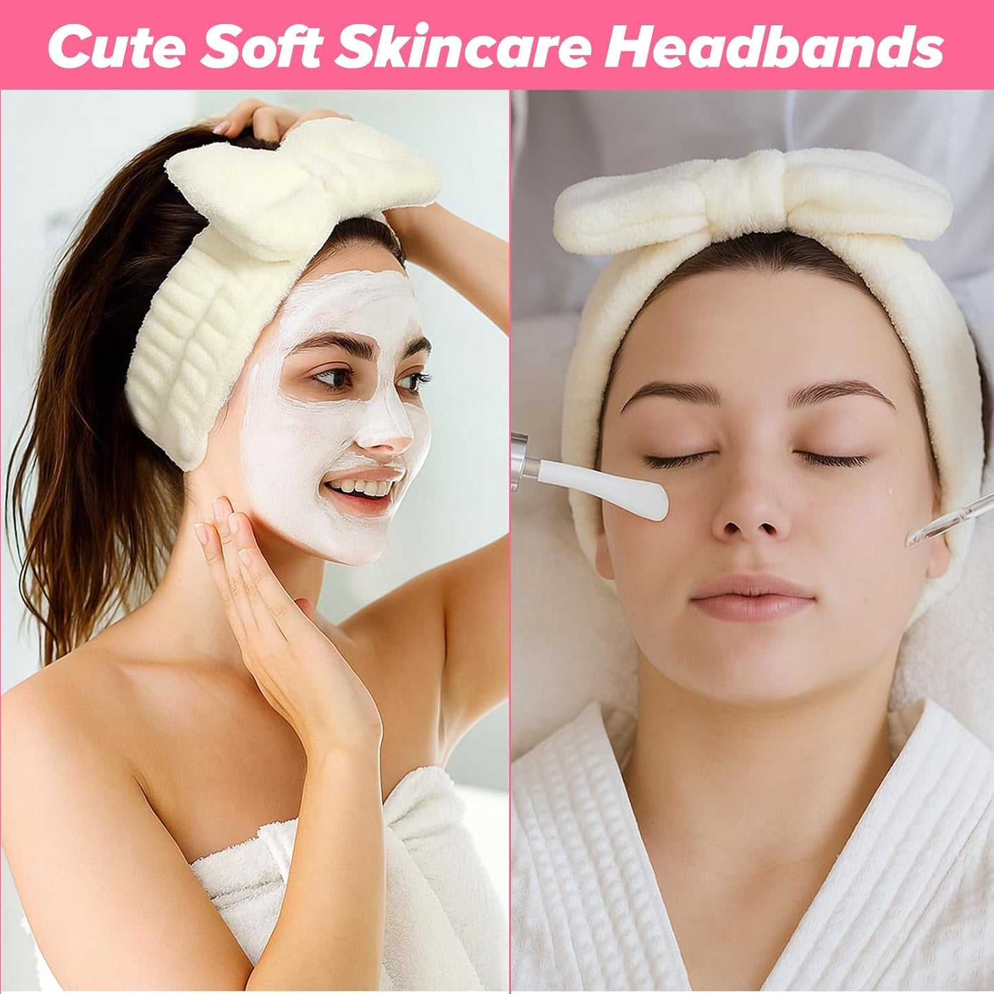 20 Pcs Spa Headband, Fluffy Bow Tie Headband for Washing Face & Makeup, Skincare Headbands for Women Non-slip Coral Fleece Headbands,Gifts for Women and Teen Girl Gifts Trendy Stuff (White)