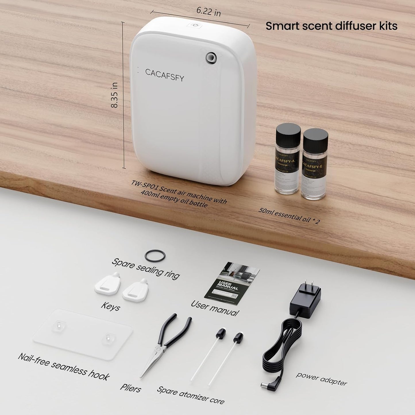 Waterless Essential Oil Diffuser,(2 * 50ml Fragrances Included) 3000 Sq.Ft Coverage 400 ml Large Capacity Hotel Scent Diffuser,Cold Air Tech, App & Button Control,Scent Diffusers for Home Large Room