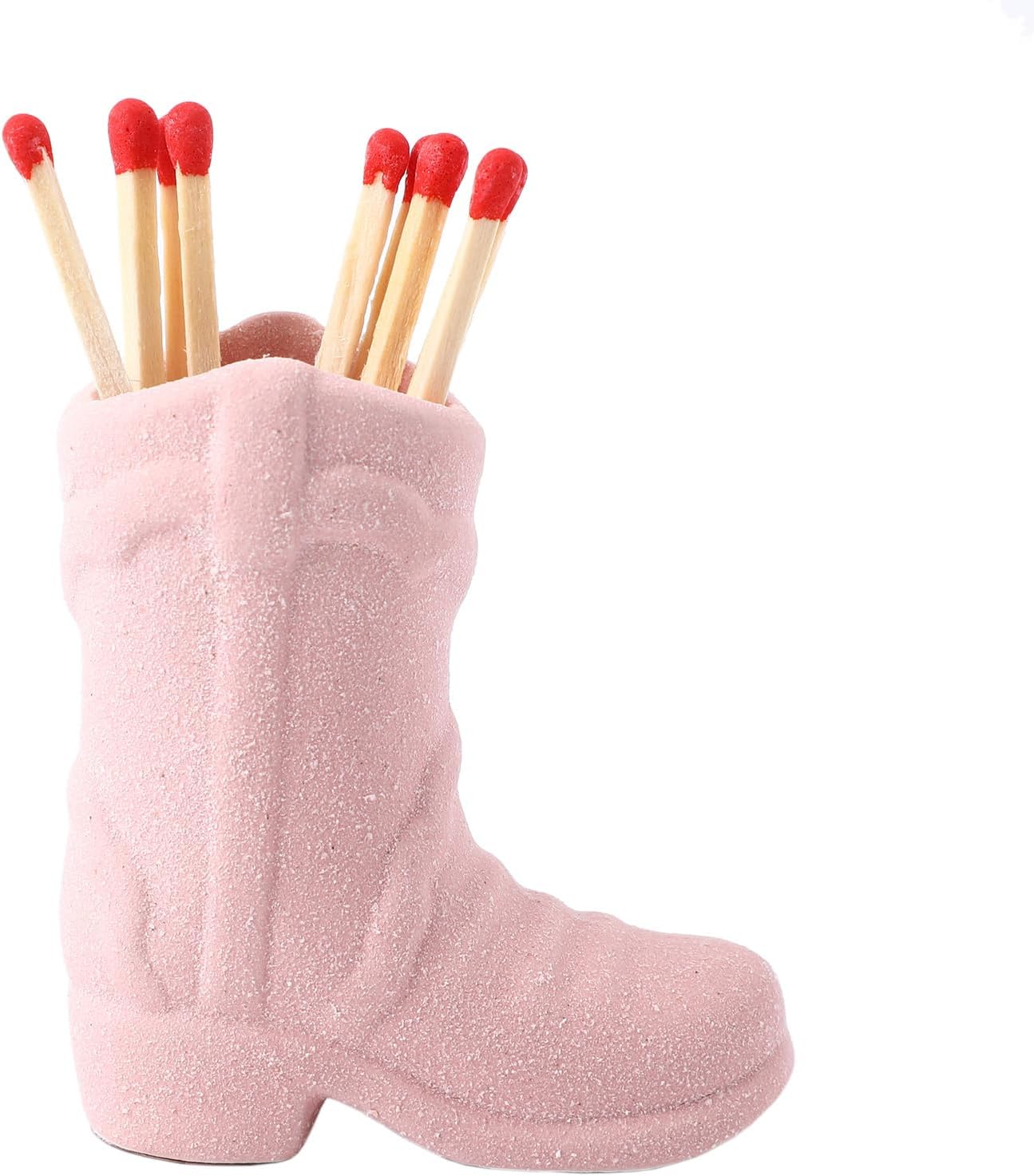 Ceramic Match Holder, Cute Boot Match Holder with Striker, Decorative Match Box, Small Match Jar Holder, Functional Matchstick Holder for Home Decor, Matches NOT Included(Pink)