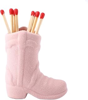 Ceramic Match Holder, Cute Boot Match Holder with Striker, Decorative Match Box, Small Match Jar Holder, Functional Matchstick Holder for Home Decor, Matches NOT Included(Pink)