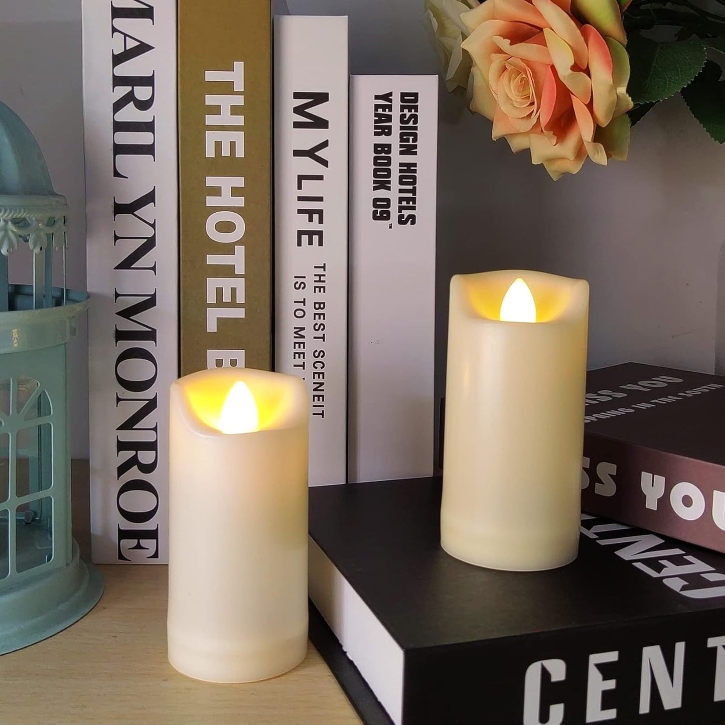 4 Pack LED Battery Operated Candles 2"x4" Plastic Flickering Flameless Candles with Timer Outdoor Waterproof Wedding Party Halloween Christmas Decoration Gifts Realistic Slim Tall Pillar Candles