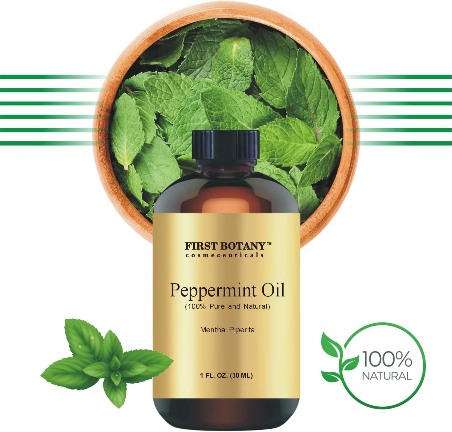 First Botany, 100% Pure Peppermint Oil - Premium Peppermint Essential Oil for Aromatherapy, Massage, Topical & Household Uses - 1 fl oz