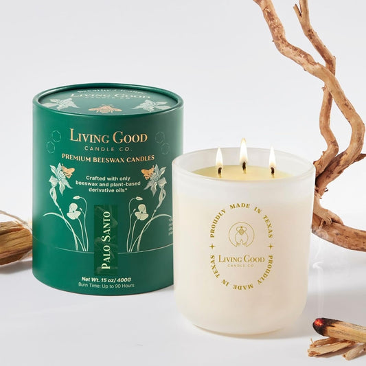 Palo Santo - Palo Santo & Bergamot Pure Beeswax Candle - 90+ Hours Long Burning Classically Designed Non-Toxic Scented