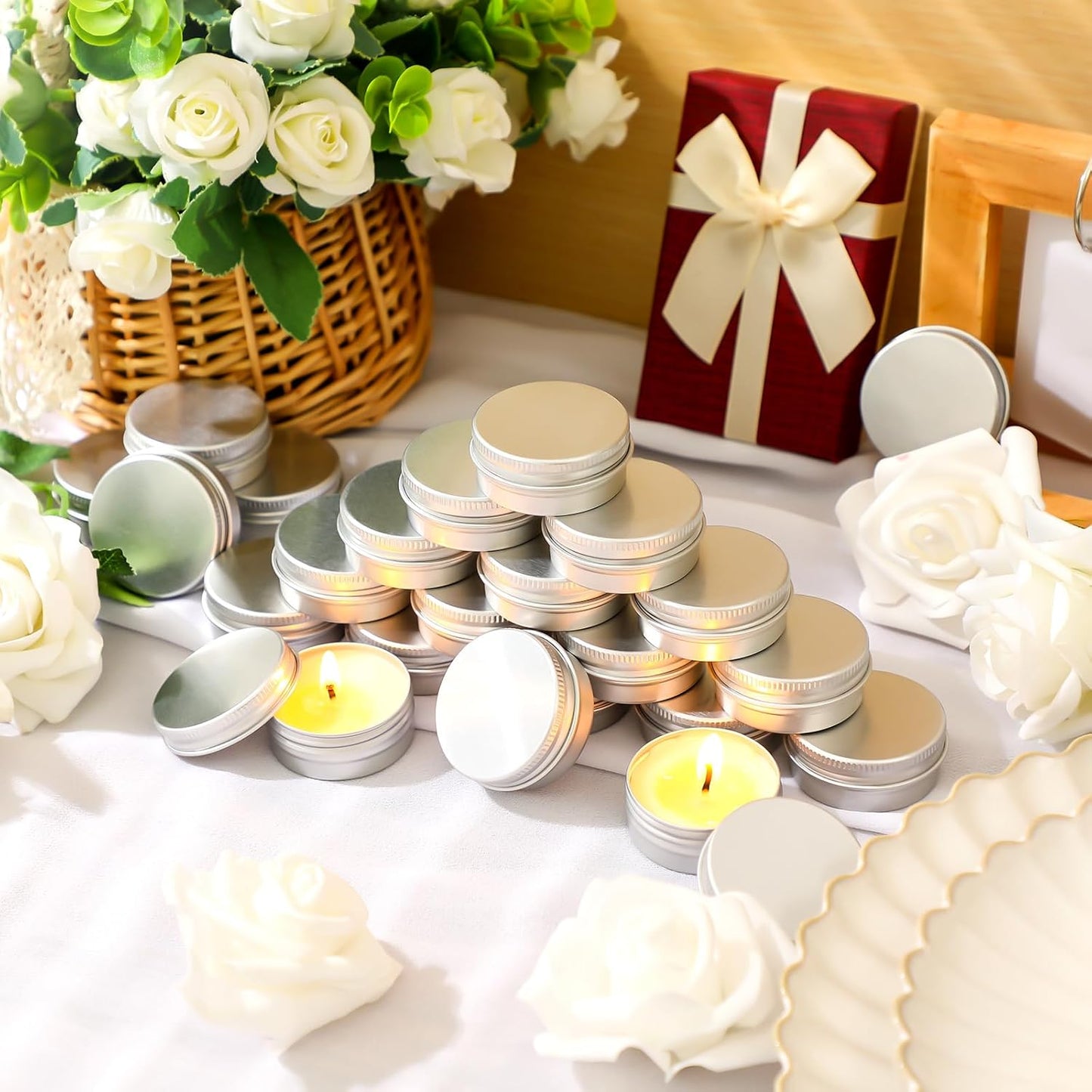 MTLEE 50 Pcs Wedding Scented Candles Gift Travel Tin Candle Aromatherapy Candle for Christmas Winter Baby Shower Favors Wedding Gifts (Rose,Vanilla,Jasmine,Lavender,British Pear)