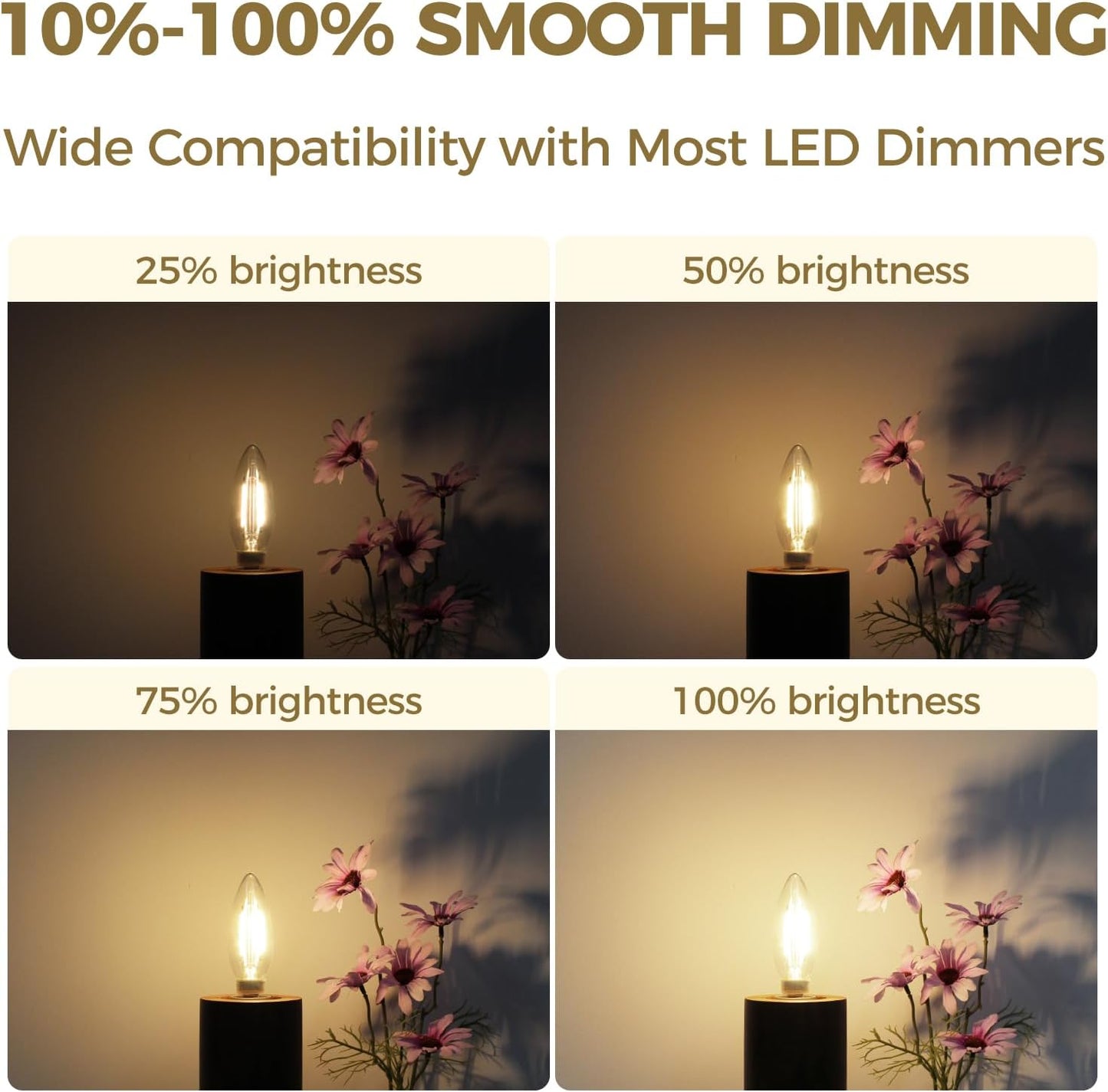 Hizashi E12 Candelabra Bulb 40 watt Equivalent, Dimmable Candelabra LED Light Bulbs Soft White 3000K, 90+CRI 4W 450LM B10 LED Candle Bulb, Candelabra Base, UL Listed, 12 Pack
