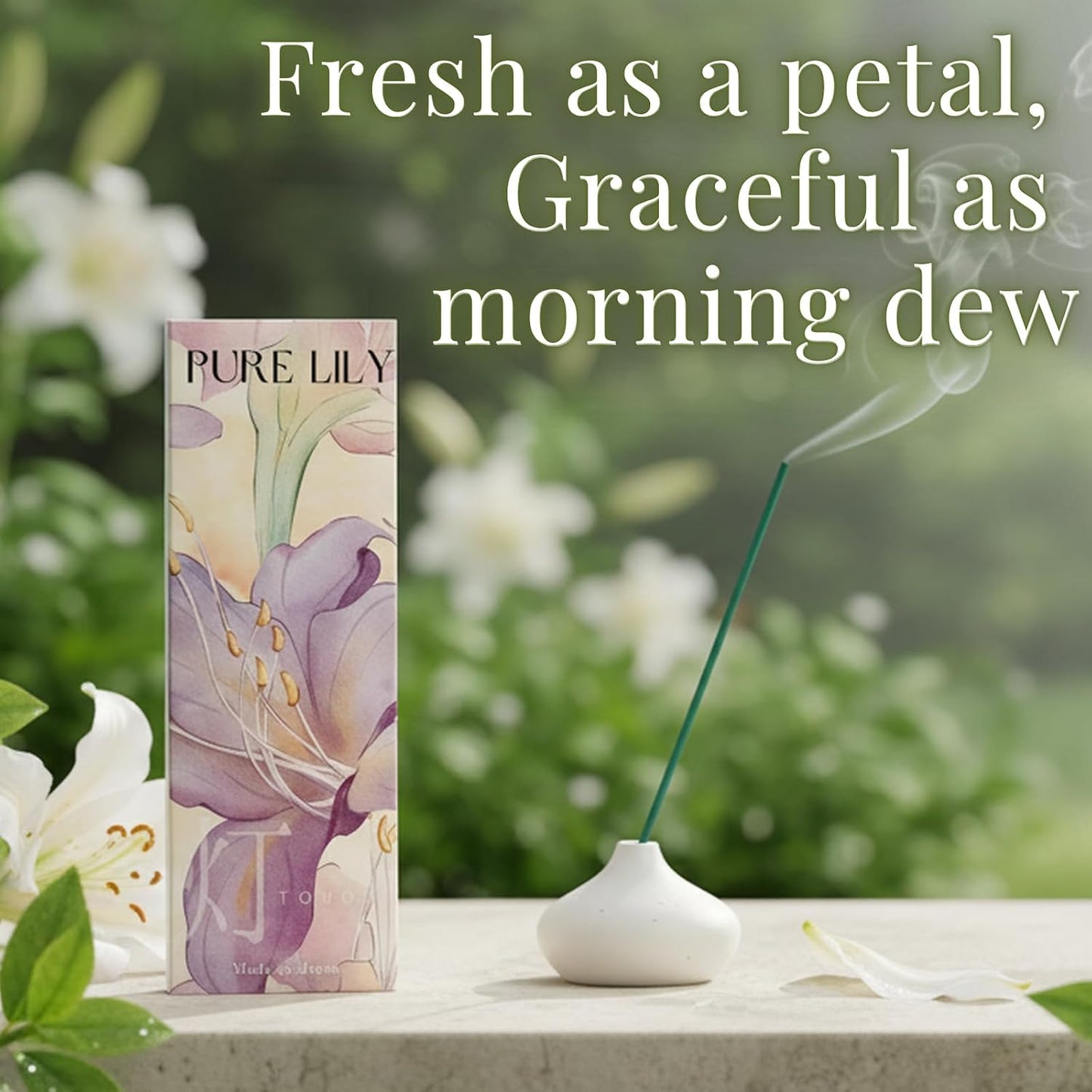 Pure Lily Luxury Japanese Incense Sticks 60sticks Bergamot Vanilla Jasmine Coreless Low Smoke Natural Charcoal Free Non Toxic Aromatherapy Meditation Calming Stress Relief Relaxation Yoga TOMORI
