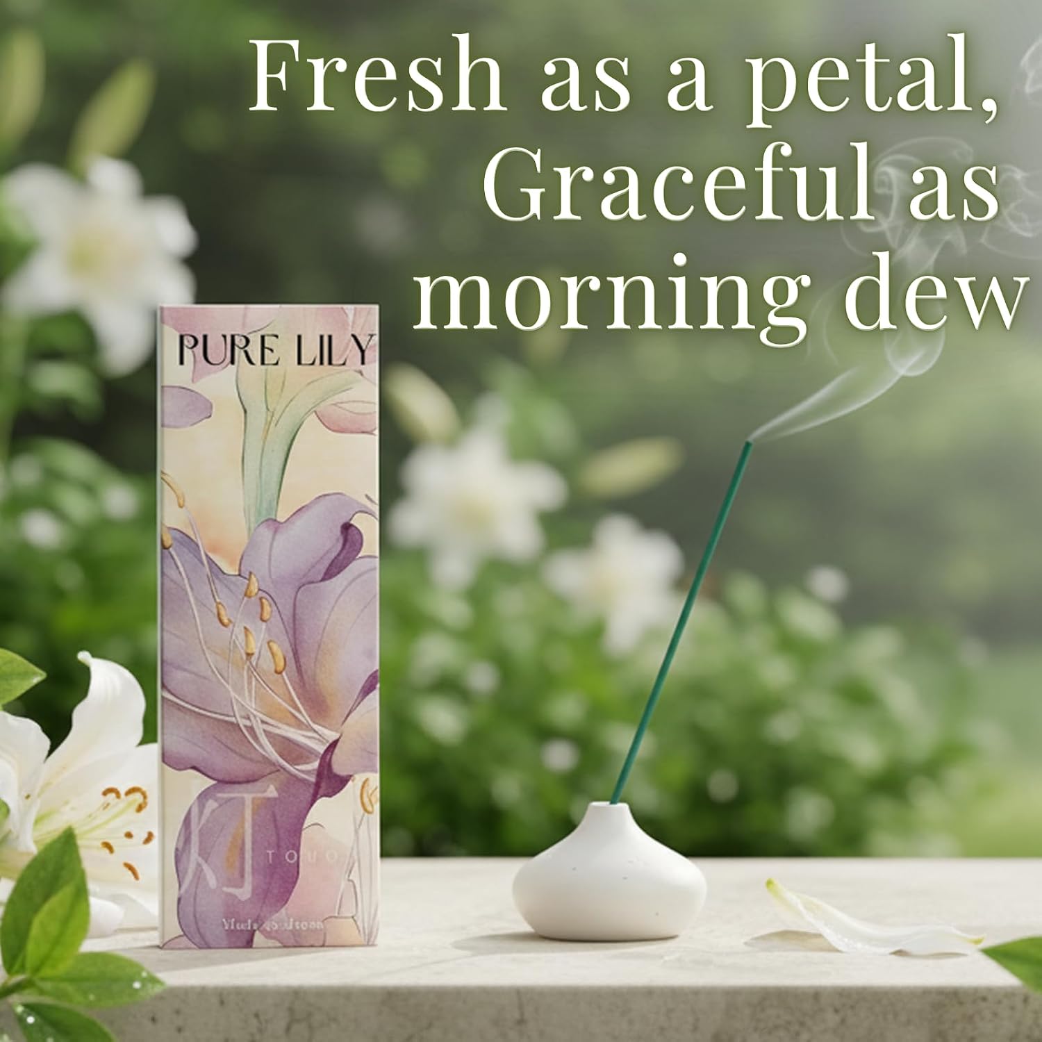 Pure Lily Luxury Japanese Incense Sticks 60sticks Bergamot Vanilla Jasmine Coreless Low Smoke Natural Charcoal Free Non Toxic Aromatherapy Meditation Calming Stress Relief Relaxation Yoga TOMORI