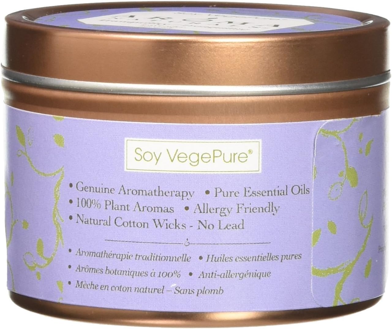 Aroma Naturals Tin Candle Lavender Essential Oil Natural Soy Scented, Tranquility, 2 Count