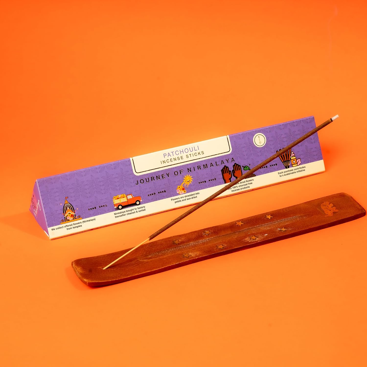 Nirmalaya Premium Patchouli Incense Sticks (40 Sticks, 100g) | Natural & Charcoal Free Agarbatti | Long Lasting Earthy Fragrance | for Home, Office, Yoga, Meditation & Aromatherapy