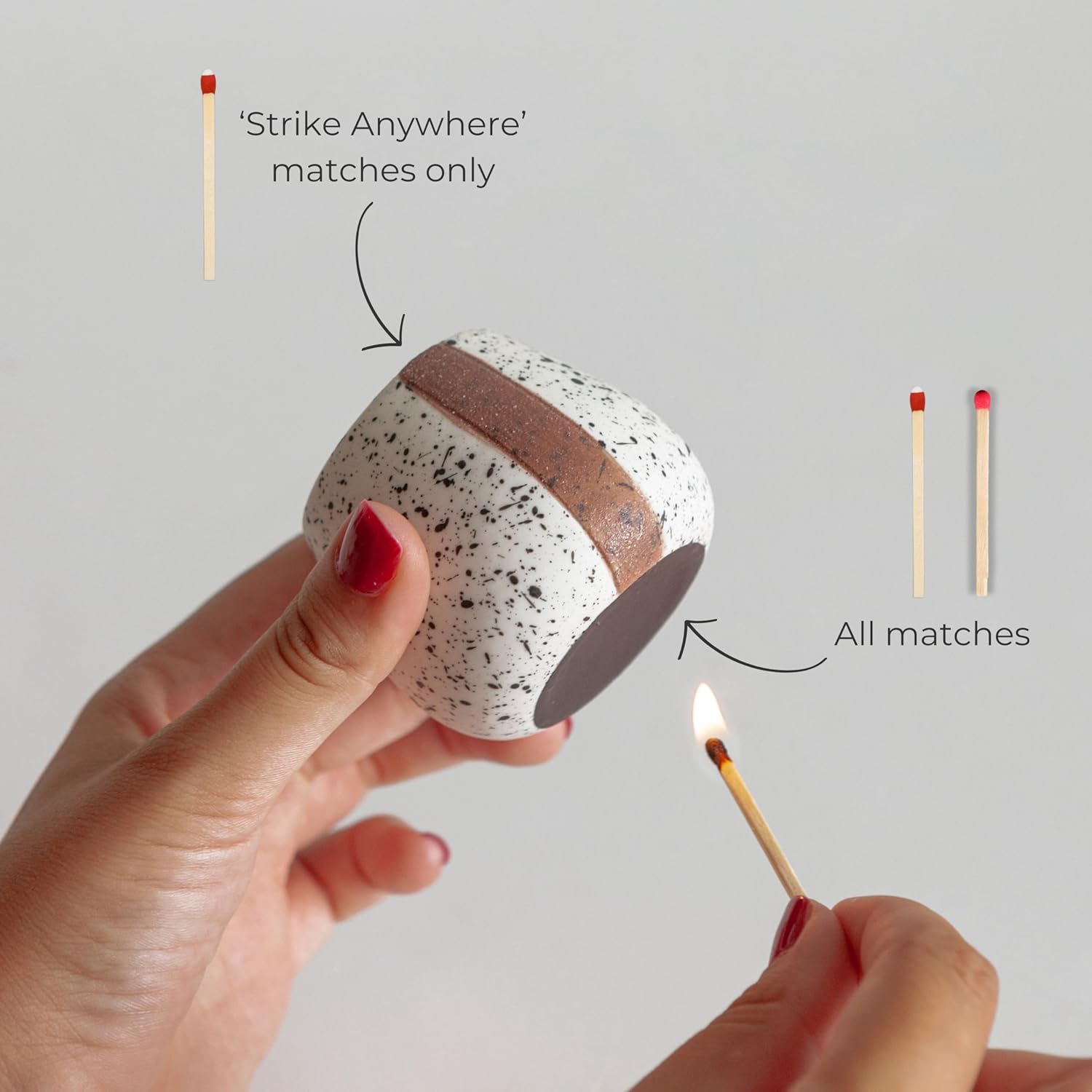 Amarcado Ceramic Match Holders with Striker - Set of 2 - Candle Accessories - Candle Lover Gifts - Housewarming Gift - Matches NOT included