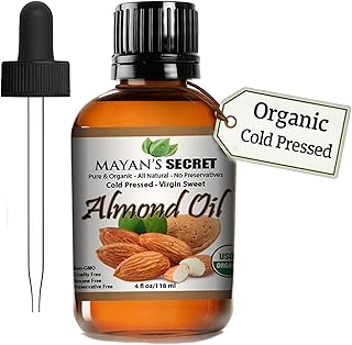 Mayan's Secret - 100% Organic Sweet Almond Oil for Skin Hair, Face - Cold Pressed Pure Almond Essential Oil (4 fl. oz.)