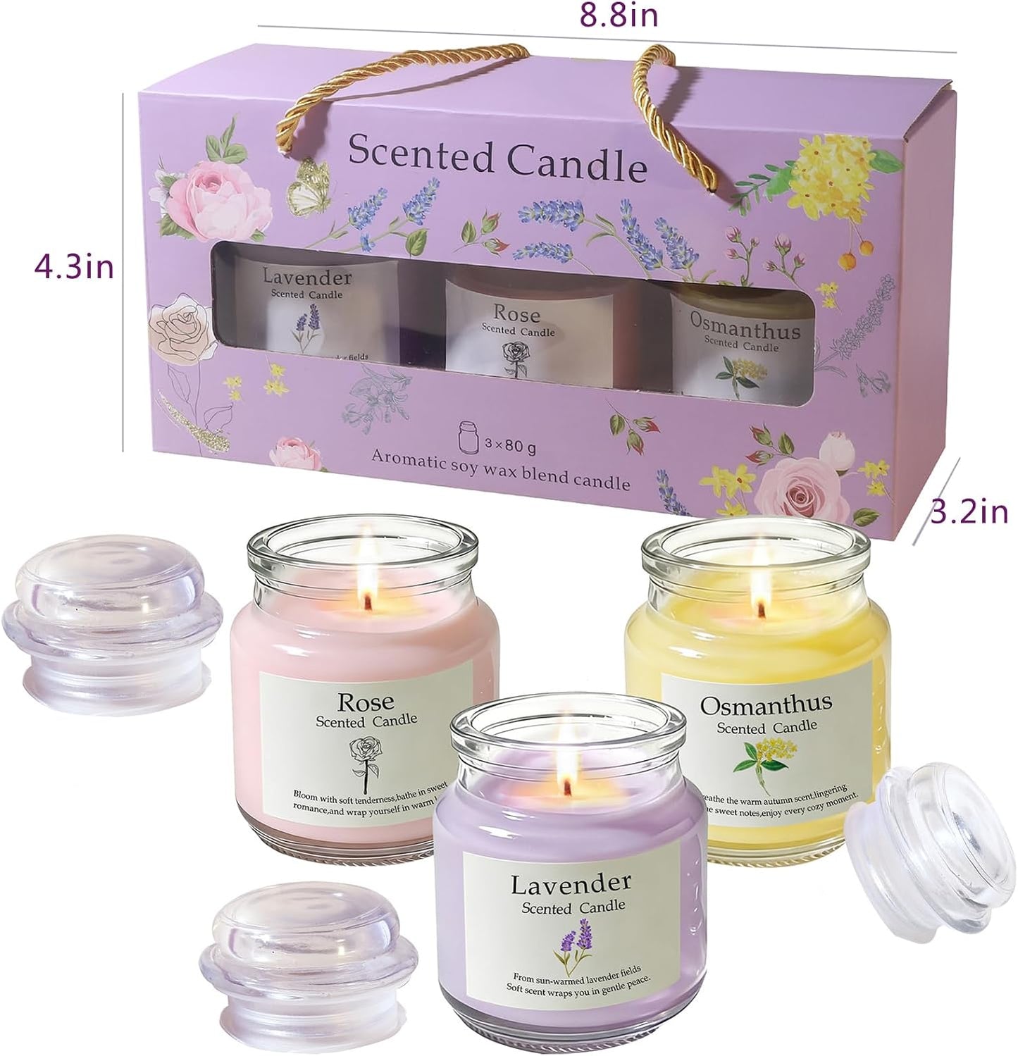 2026 Scented Candles for Women, 8.5oz(3x80g),Soy Wax Aromatherapy Candles for Girls Birthday,3 Votive Candles for Stress Relief, Graduation Gift.
