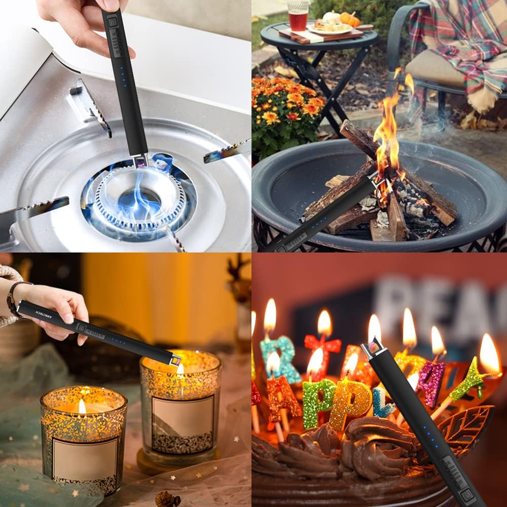 ARECTECH Electric Candle Lighter with Type-C Cable Rechargeable Plasma Arc Lighter for Candle Camping Kitchen Stove Birthday Gift for Man Women Wife Black