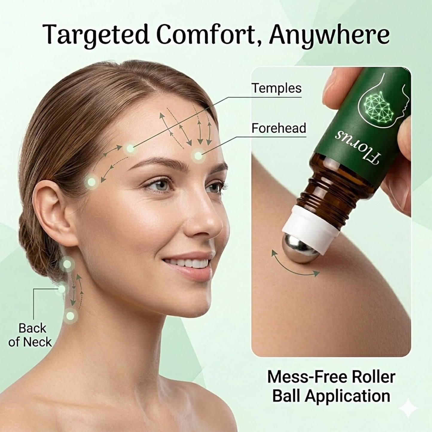 Florus Relief Roll on, Peppermint Oil Head Comfort Stick with Lavender, Chamomile and Magnesium Glycinate (1pcs)