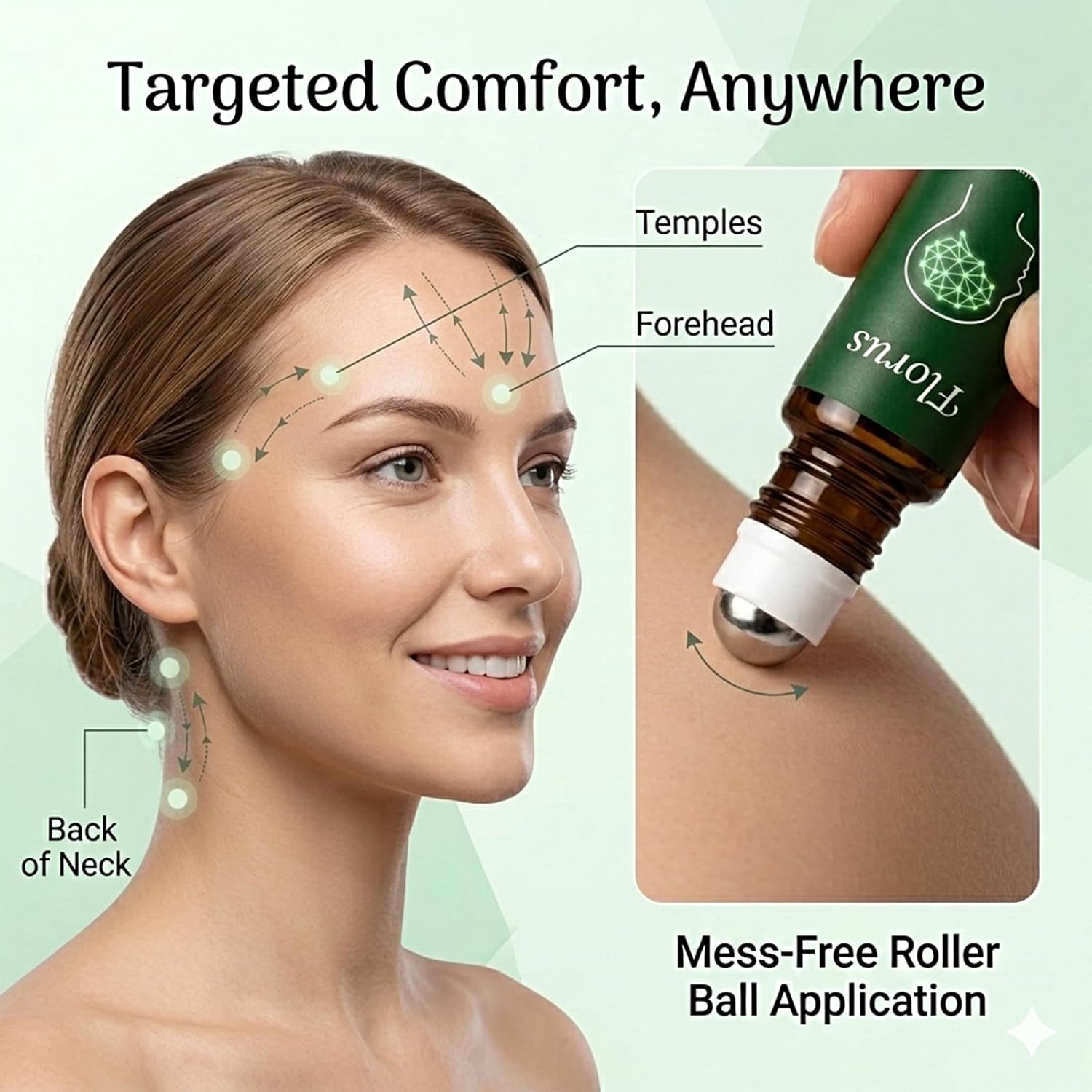 Florus Relief Roll on, Peppermint Oil Head Comfort Stick with Lavender, Chamomile and Magnesium Glycinate (1pcs)