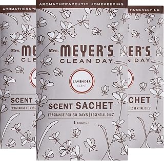 MRS. MEYER'S Clean Day Air Freshener Sachets, Fragrance for Your Locker, Car, Closet, and Gym Bag, Lavender, Pack of 3