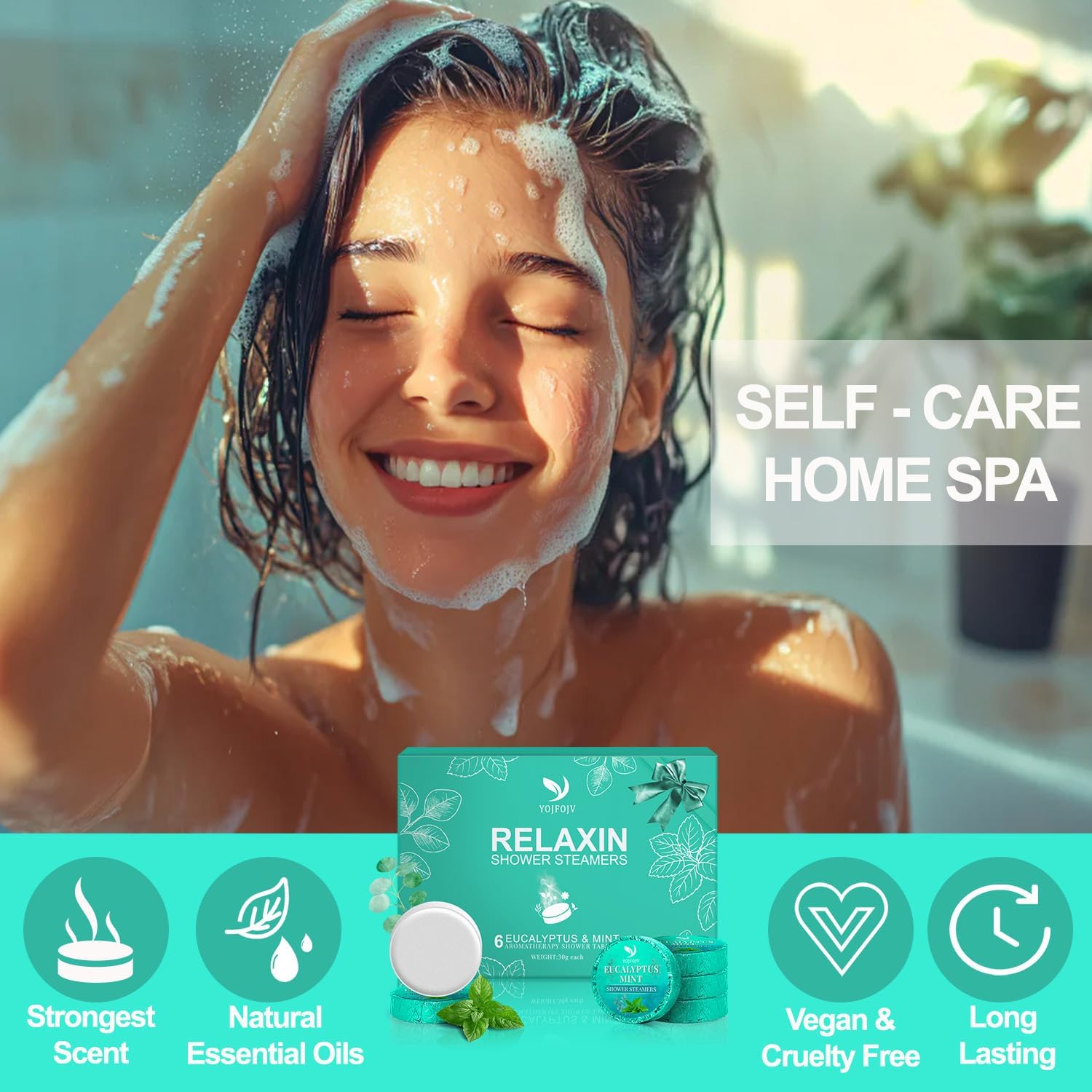 Shower Steamers Aromatherapy - 6 Pack Pure Eucalyptus & Mint Essential Oil Tablets, Daily Home Spa Shower, Self-Care & Relaxation Gift Set for Women & Men, Calming Aromatherapy, Handmade