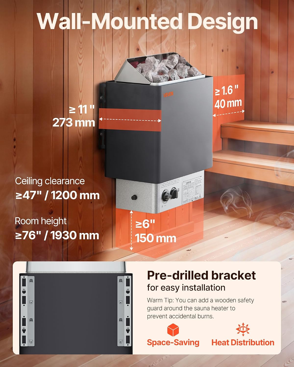 VEVOR 9KW Sauna Heater, Steam Bath Sauna Heater with Built-in Controls, Electric Sauna Stove, 3h Timer and Adjustable Temp for Max. 317-459 Cubic Feet, Home Hotel Spa Shower Use 220V FCC Certification