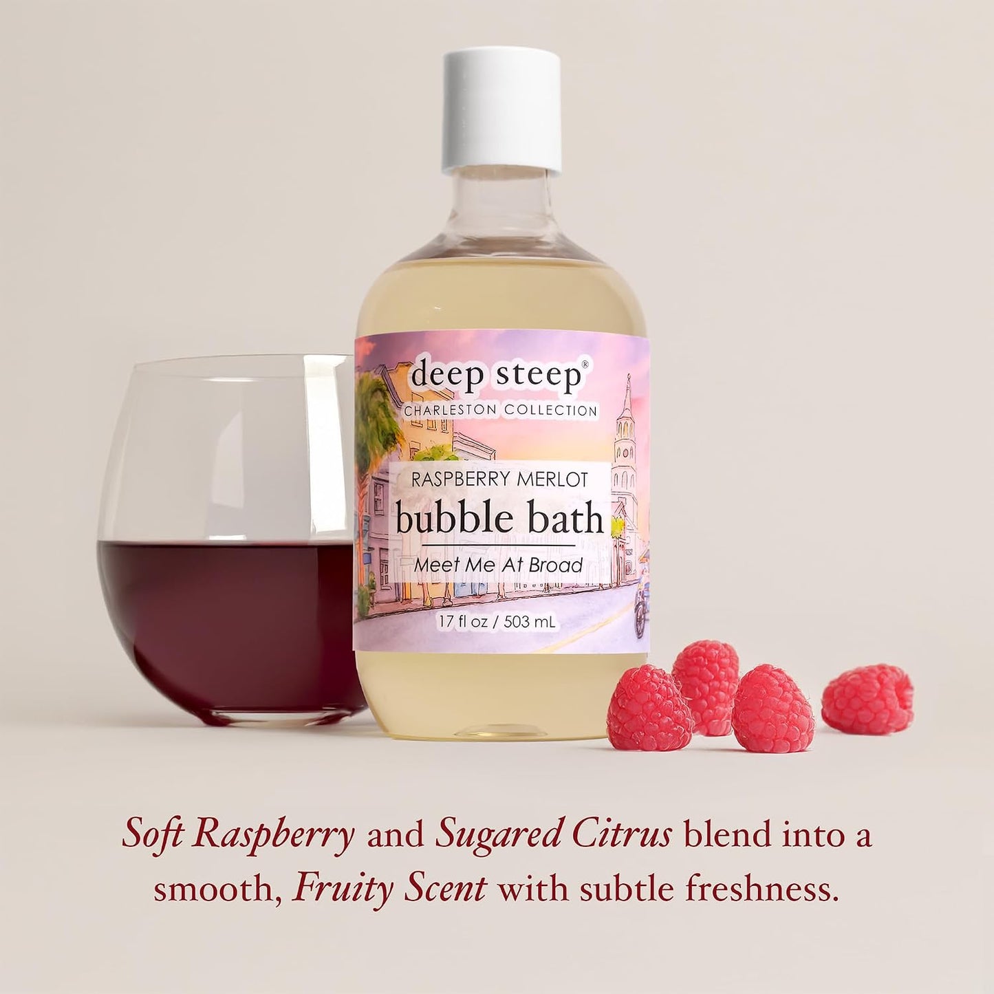 Deep Steep Bubble Bath, Raspberry Merlot 17 oz (Pack of 2) – Hypoallergenic, Clinically Tested Soothing Soak with Shea Butter & Argan Oil – Sulfate-Free