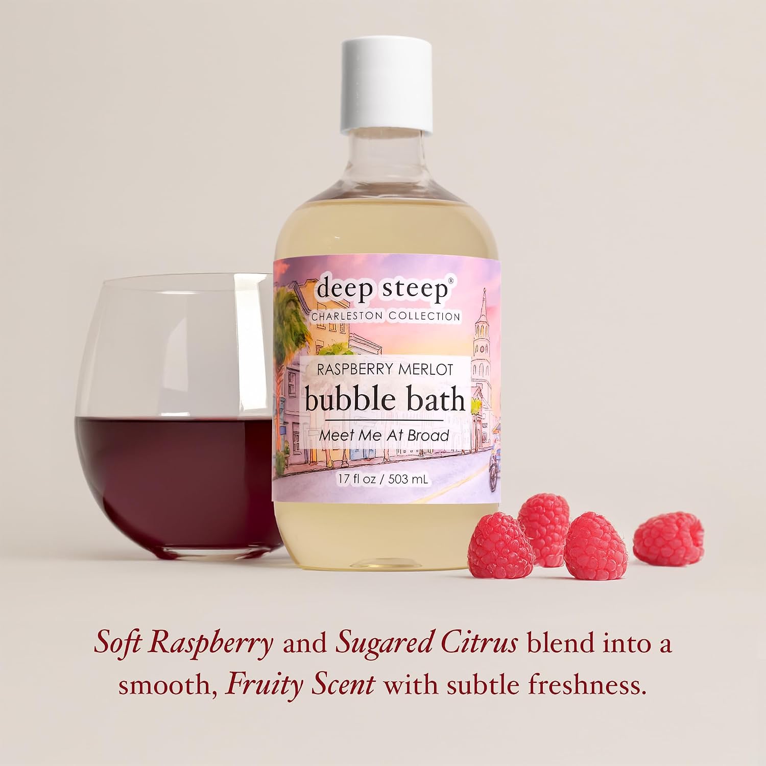 Deep Steep Bubble Bath, Raspberry Merlot 17 oz (Pack of 2) – Hypoallergenic, Clinically Tested Soothing Soak with Shea Butter & Argan Oil – Sulfate-Free