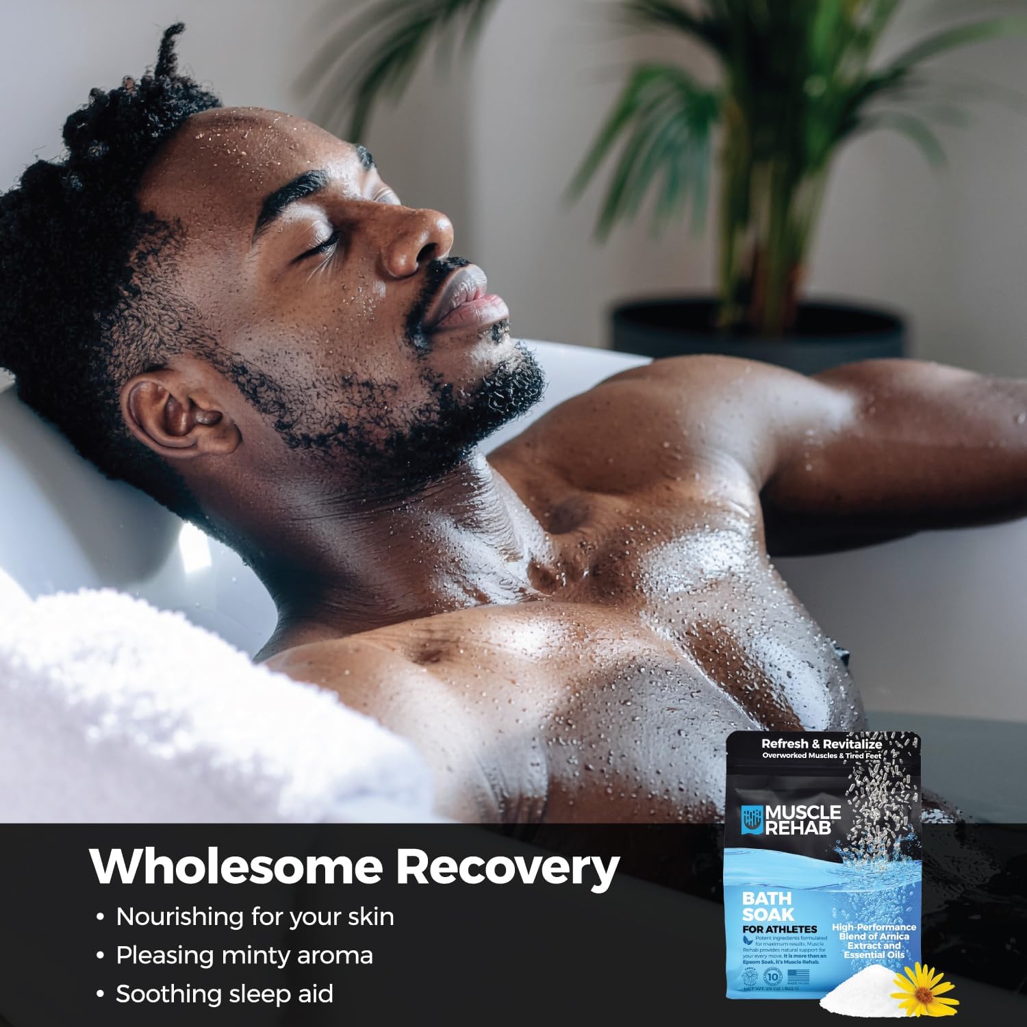 Muscle Rehab Sports Recovery Epsom Salt Bath Soak | 6 lb Pail : Professional Strength Magnesium & Arnica Formula for Deep Muscle Relief, Stiffness, & Fatigue | Natural Peppermint & Eucalyptus