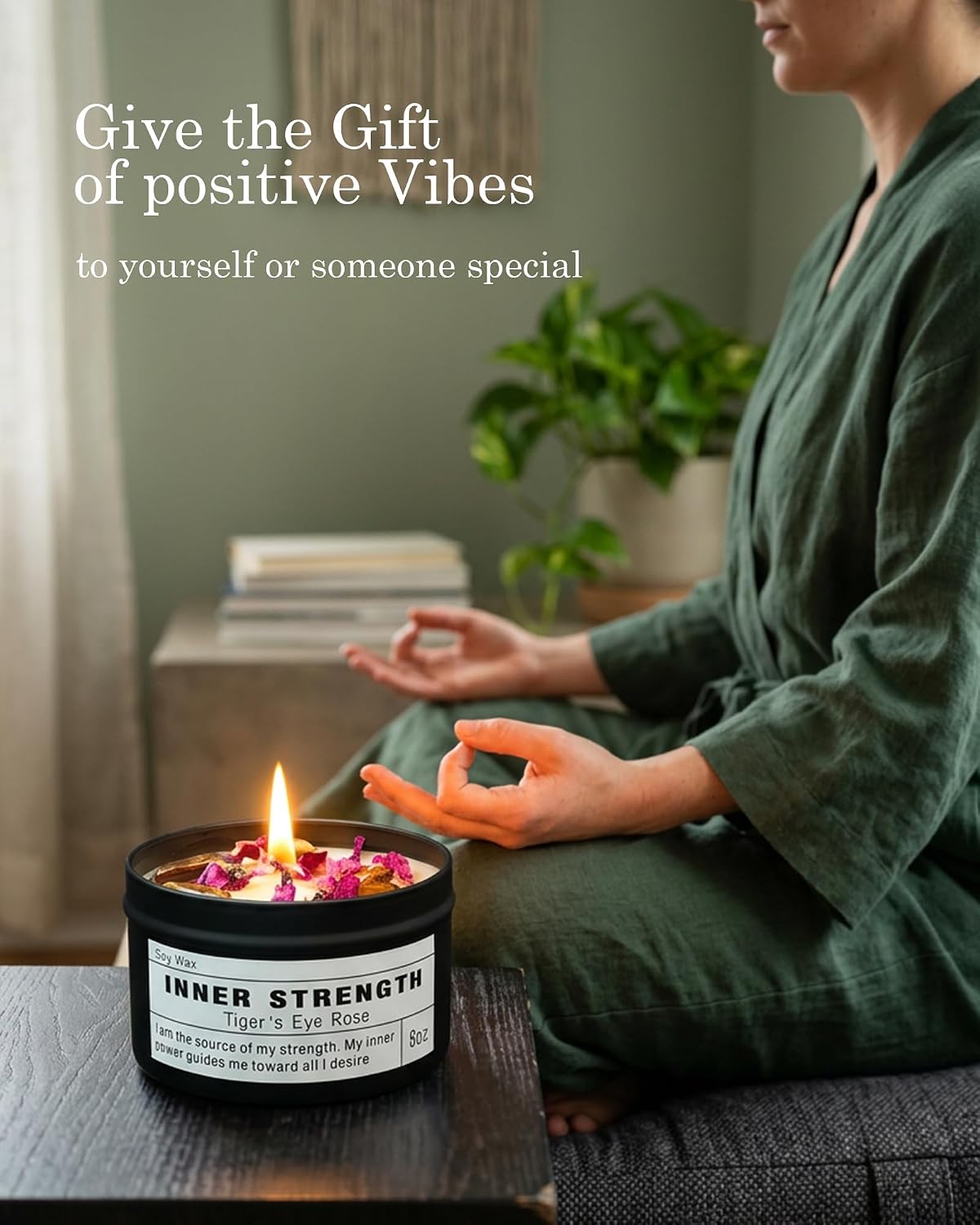 Inner Strength Soy Candle, Vegan Confidence, Focus Crystal, Empowerment Intention Gift, Grounding Meditation Candle. (8oz)